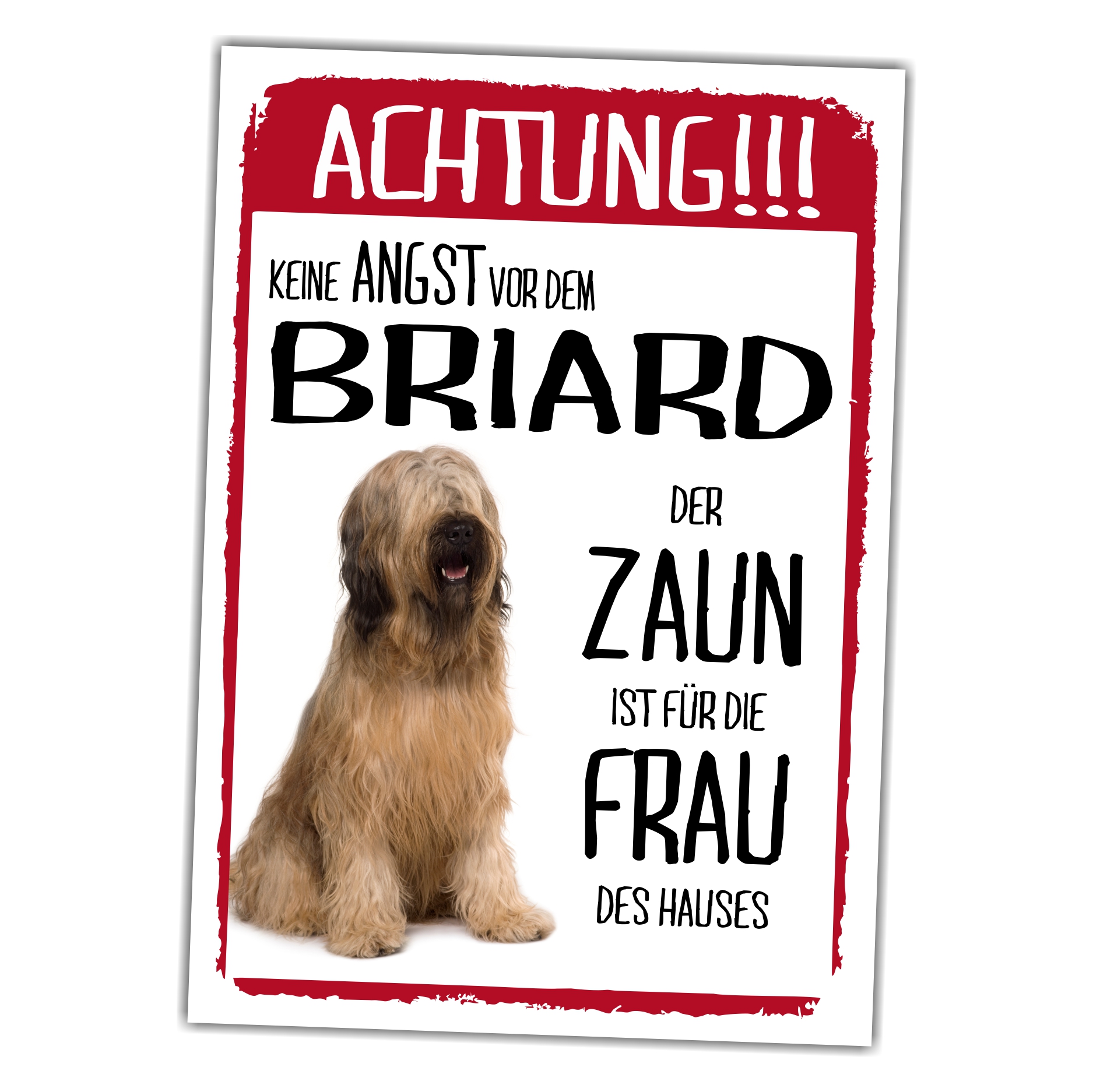 Briard Schild Achtung Zaun Frau Spruch Türschild Hundeschild Warnschild Fun