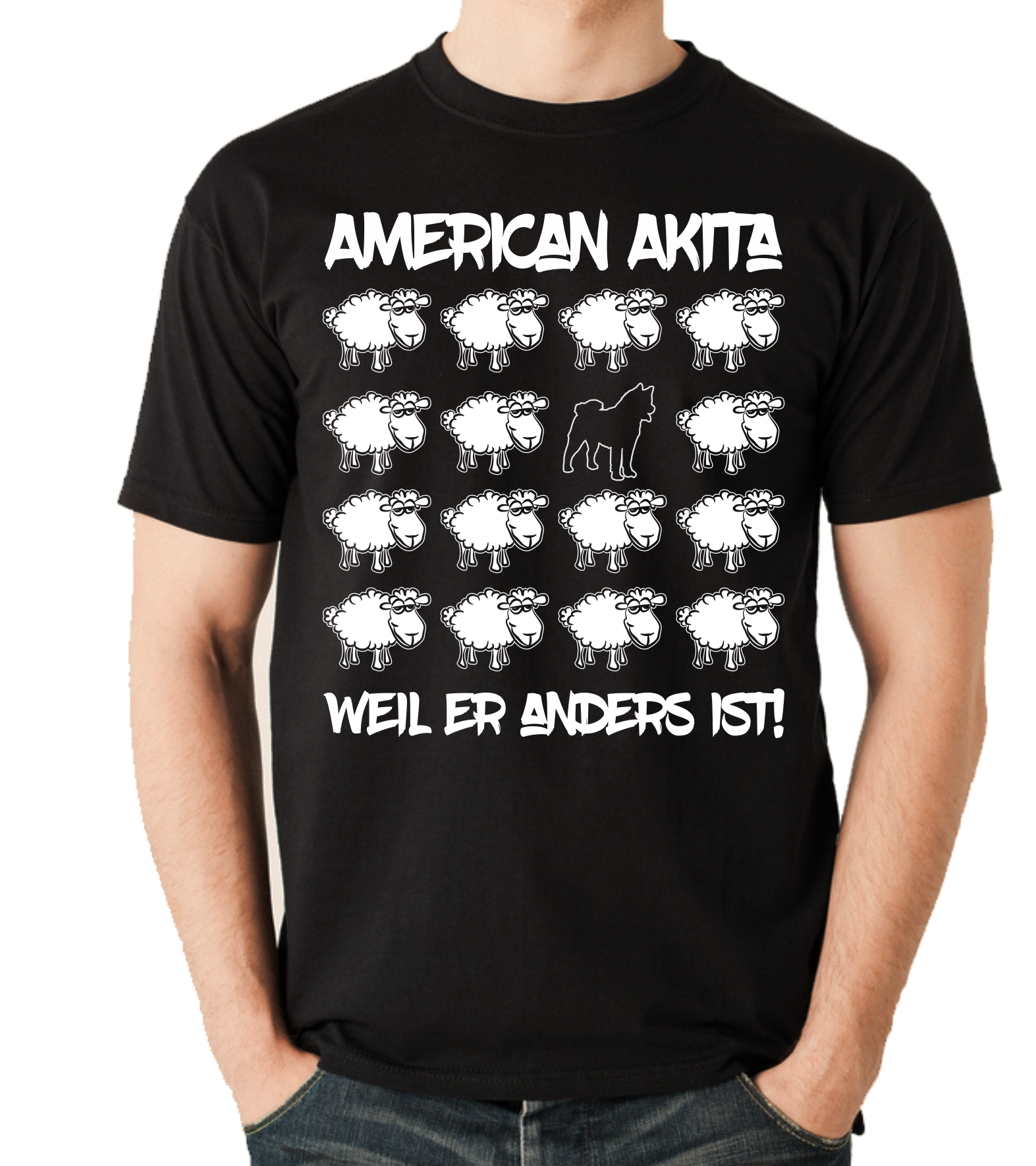 AMERICAN AKITA UNISEX T-SHIRT BLACK SHEEP Hund Hunde Hundemotiv