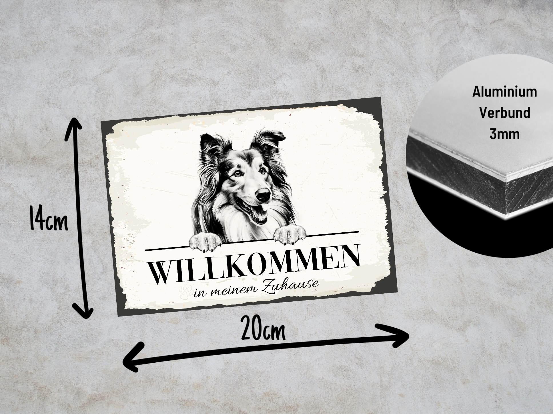 Hundeschild Willkommen Zuhause Collie Langhaarcollie Schild Achtung Spruch