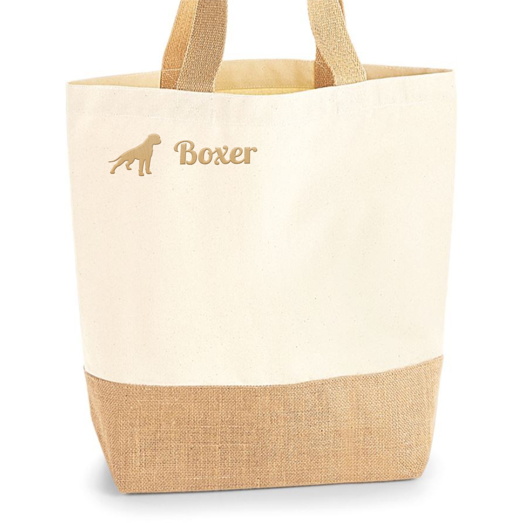 Boxer Jute Shopper Einkaufstasche Hundemotiv Stickerei