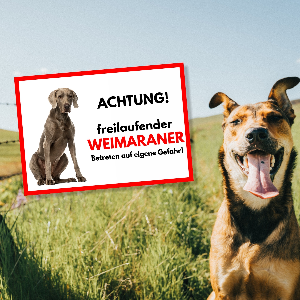 Weimaraner Freilaufender Hund Dog Schild Spruch Türschild Hundeschild Warnschild