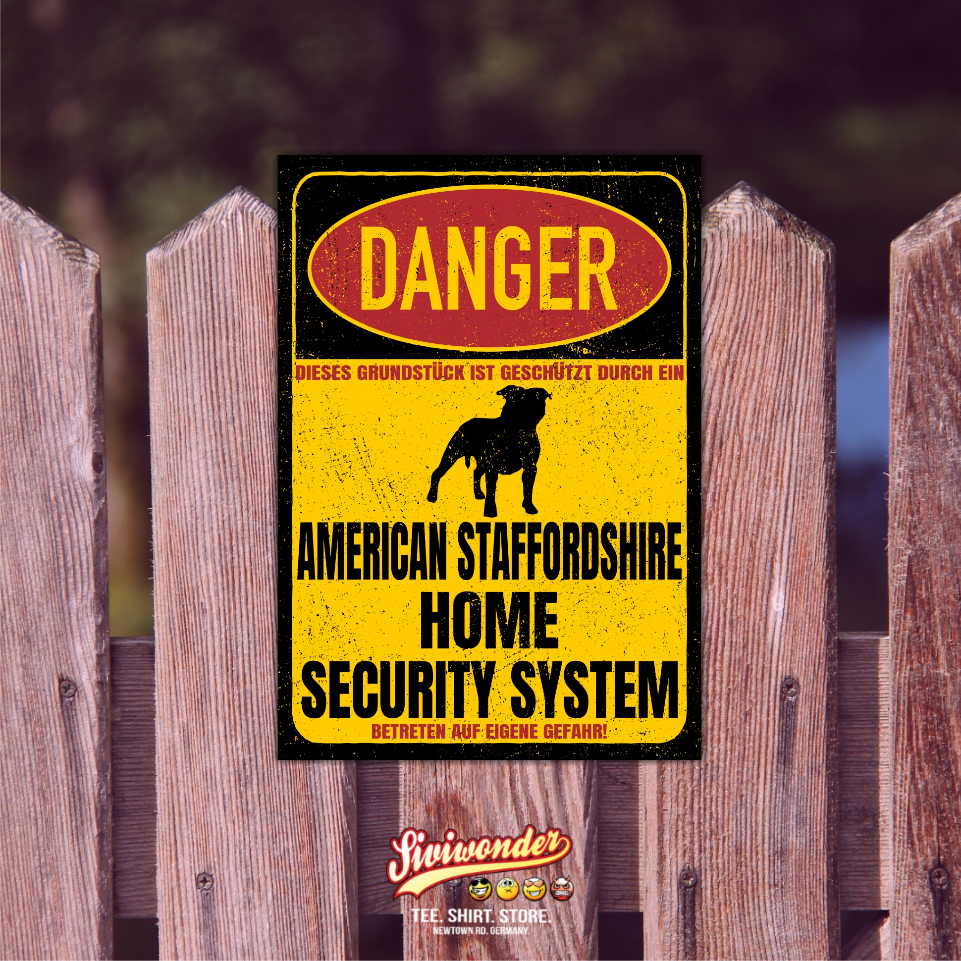 American Staffordshire Terrier USA  Pit Bull Terrier Dog Türschild Danger Security System Warnschild Hund Schilder Hundeschild happy Design by Siviwonder