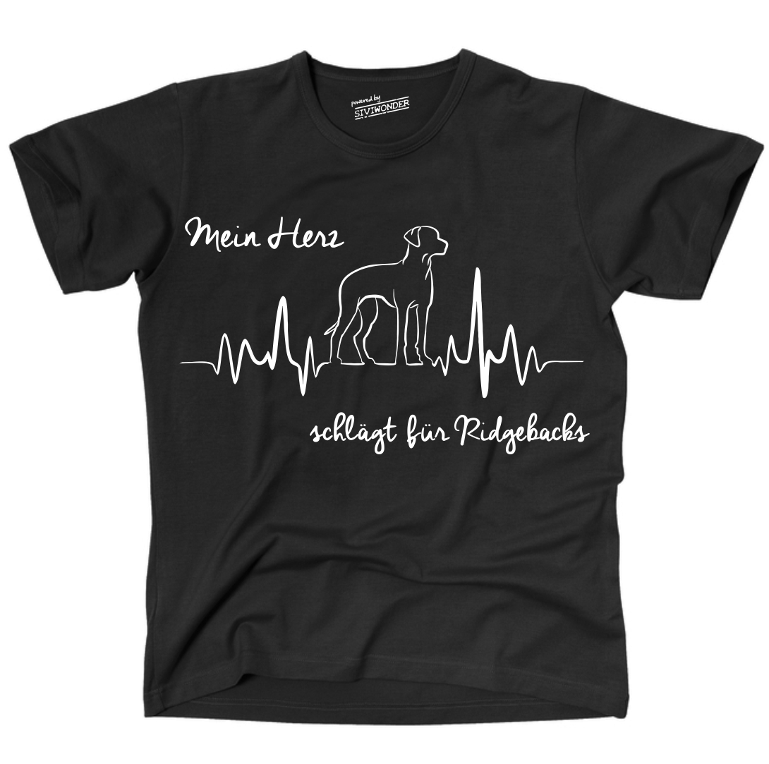 RHODESIAN RIDGEBACK UNISEX T-SHIRT HEARTBEAT EKG Hund Hundemotiv Herz Herzschlag Ridge