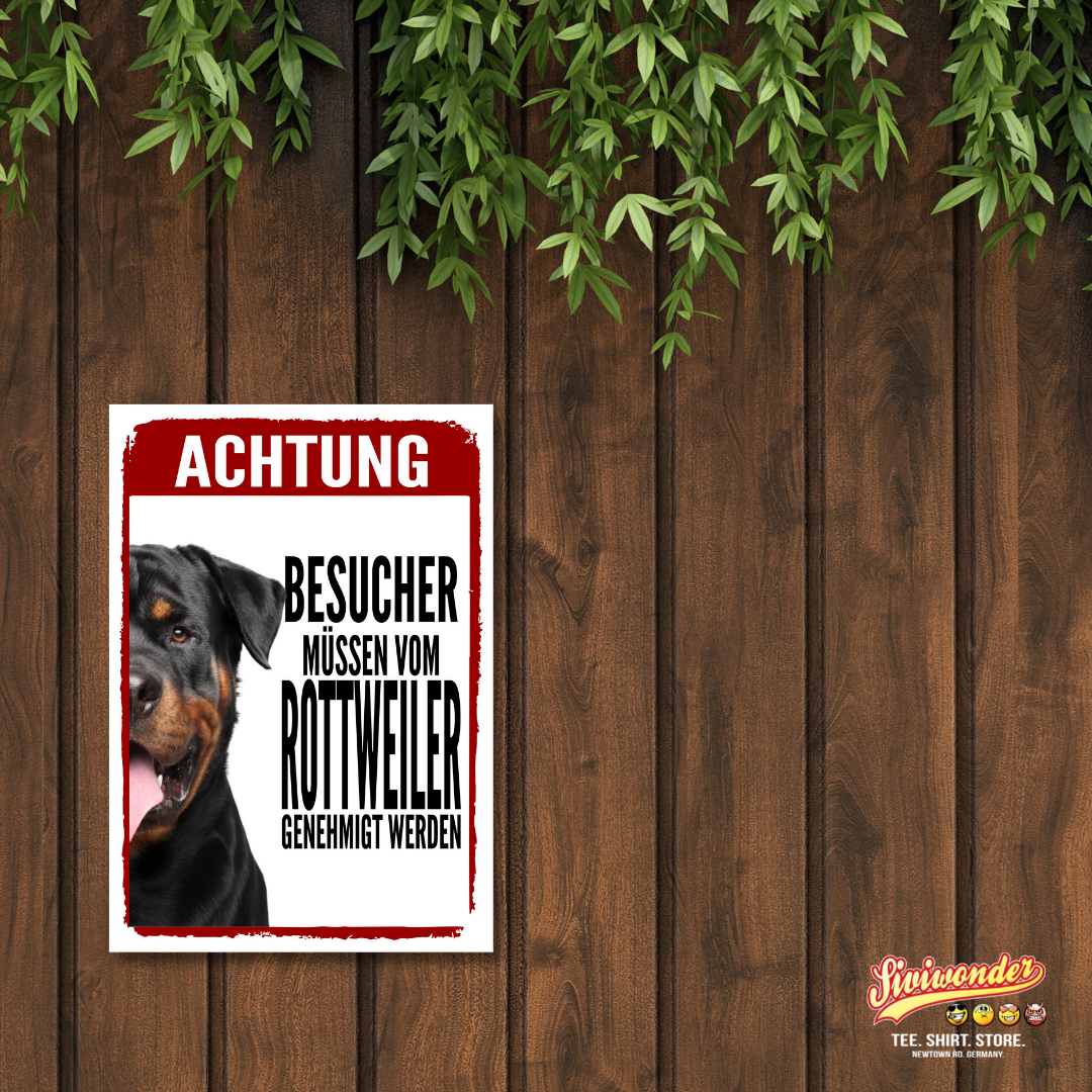 Rottweiler Genehmigung Dog Schild Spruch Türschild Hundeschild Warnschild