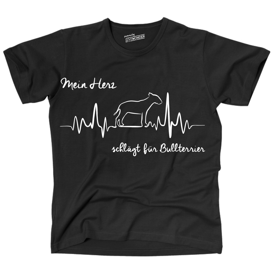 BULLTERRIER Bully UNISEX T-SHIRT HEARTBEAT EKG Hund Hundemotiv Herz Herzschlag