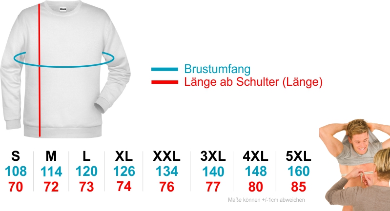 Größentabelle Sweater Pullover Sweatshirt Unisex Siviwonder