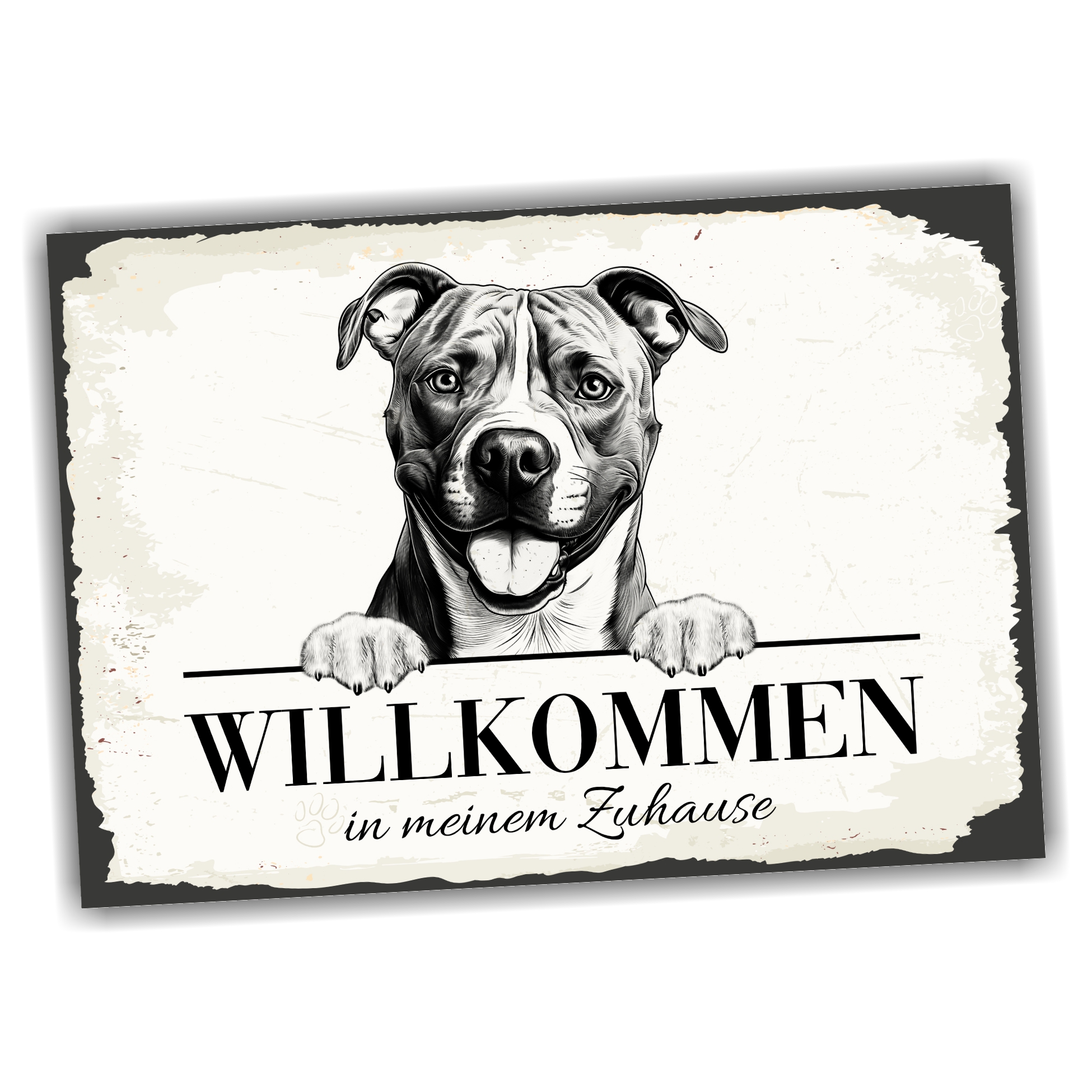 Hundeschild Willkommen Zuhause American Staffordshire Terrier Schild Achtung Zaun Frau Spruch Türschild Hundeschild Warnschild  Design by Siviwonder