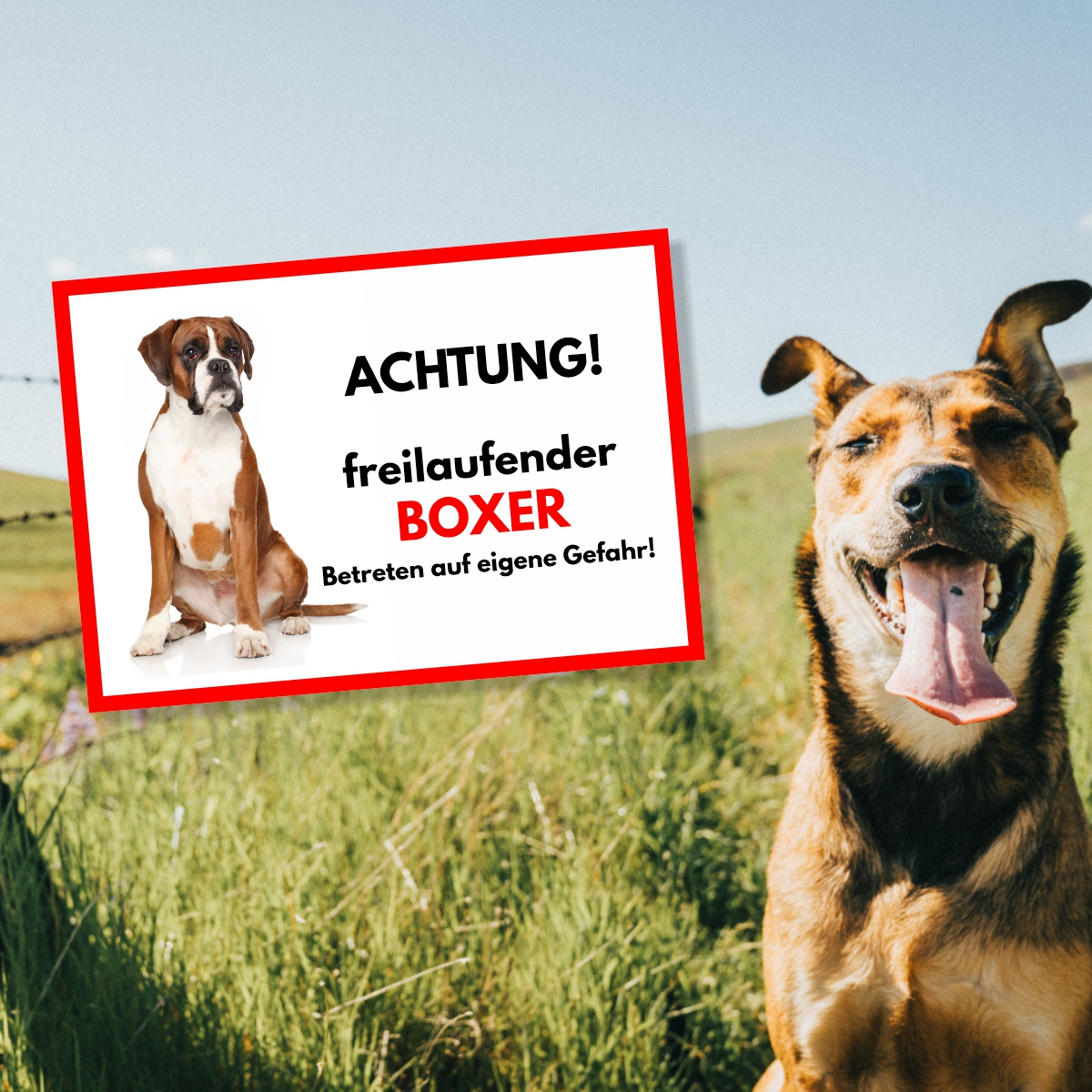 Boxer Freilaufender Hund Dog Schild Spruch Türschild Hundeschild Warnschild