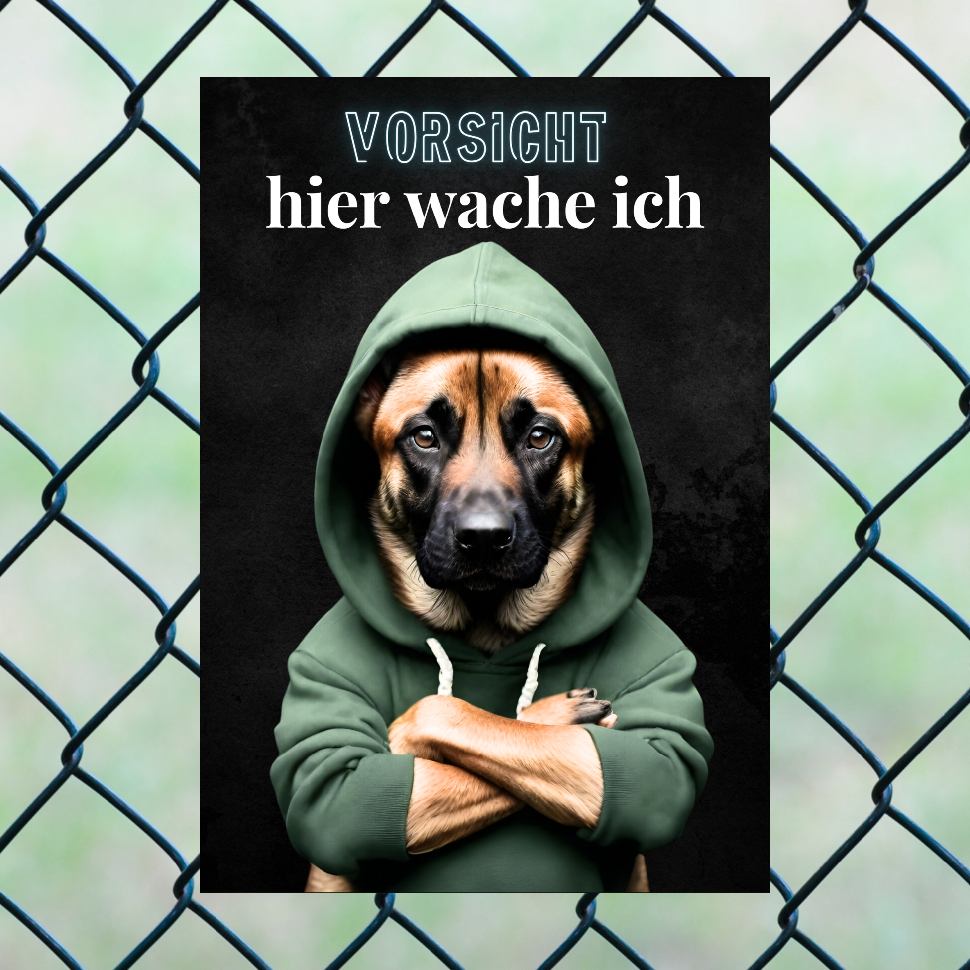 Hundeschild Schild Vorsicht Malinois Dog Spruch Türschild Warnschild Hund hier wache ich