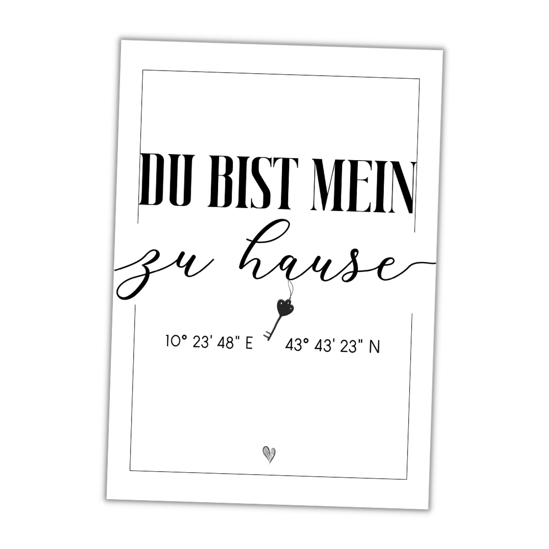 Personalisiertes Schild "MEIN ZU HAUSE" mit Wunsch Koordinaten Geschenk Lieblingsmensch Dekoration