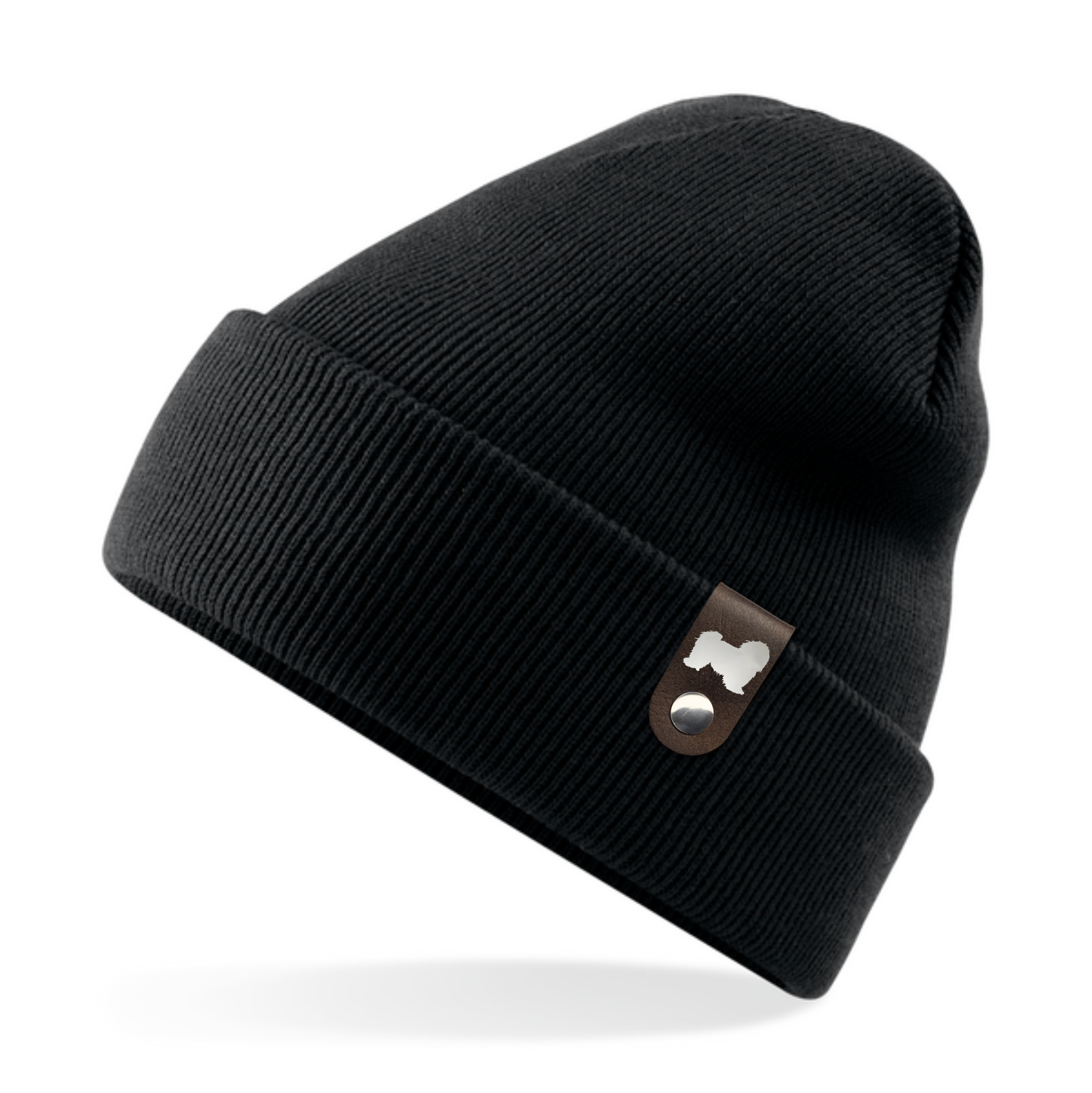 Havaneser Mütze Patch Leder Gassi Beanie Strickmütze Warm Herren Damen Hund  Bichon