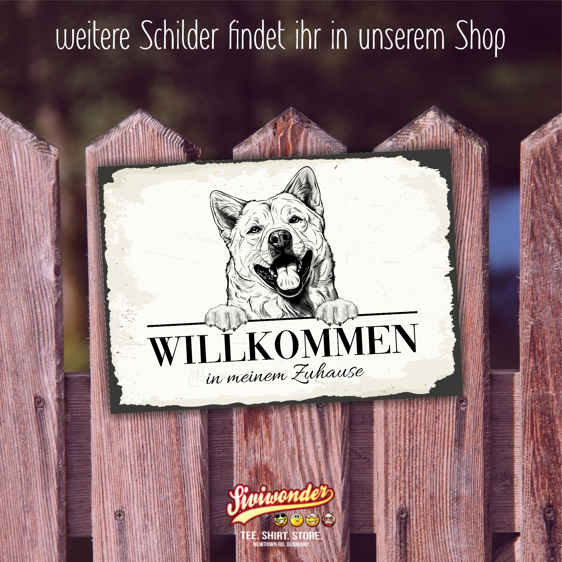 Hundeschild Willkommen Zuhause Akita Inu JapanSchild Achtung Zaun Frau Spruch Türschild Hundeschild Warnschild  Design by Siviwonder