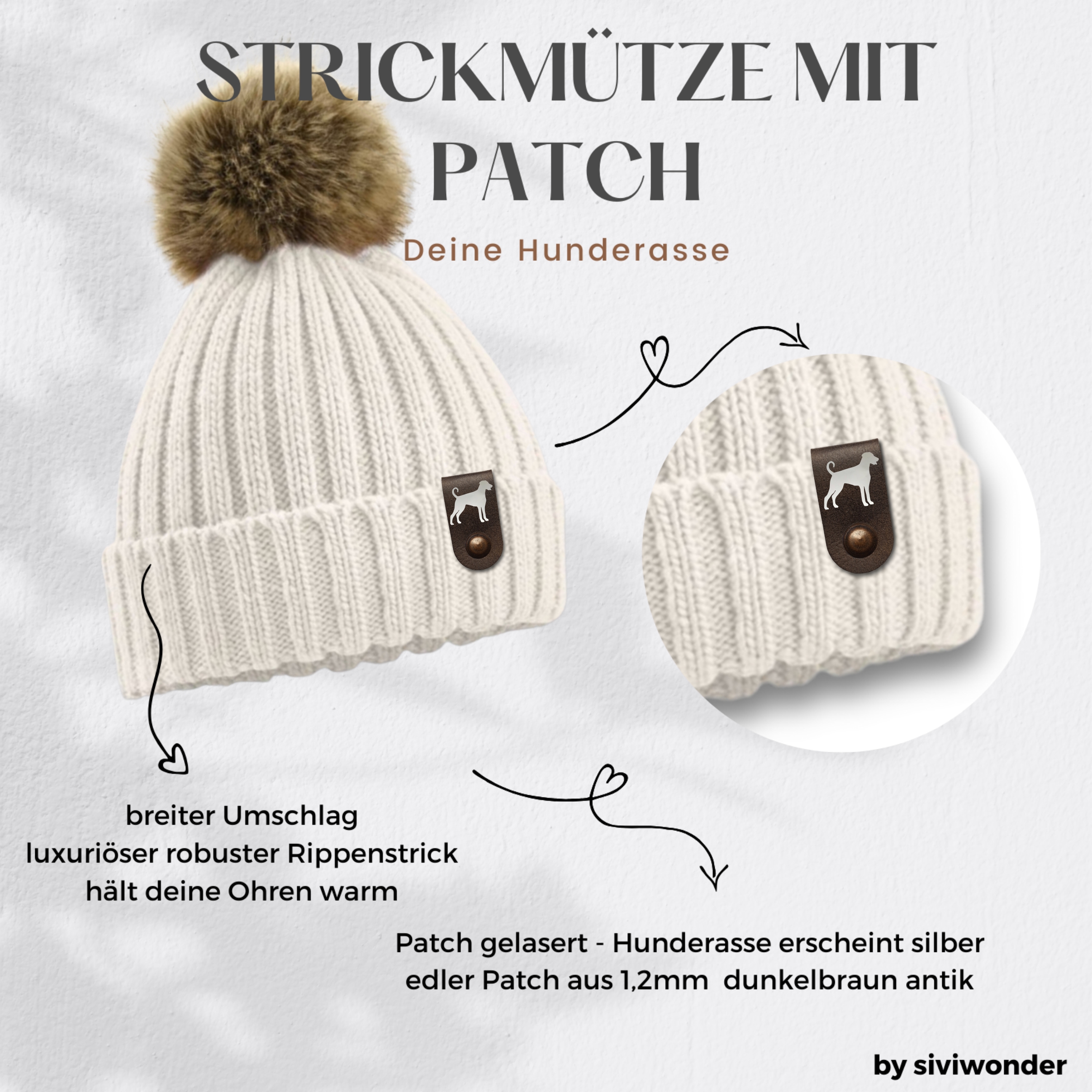 Dobermann Dobi Mütze Pompom Hunde Patch Gassi Beanie Strickmütze Witzig Spruch Warm unkupiert