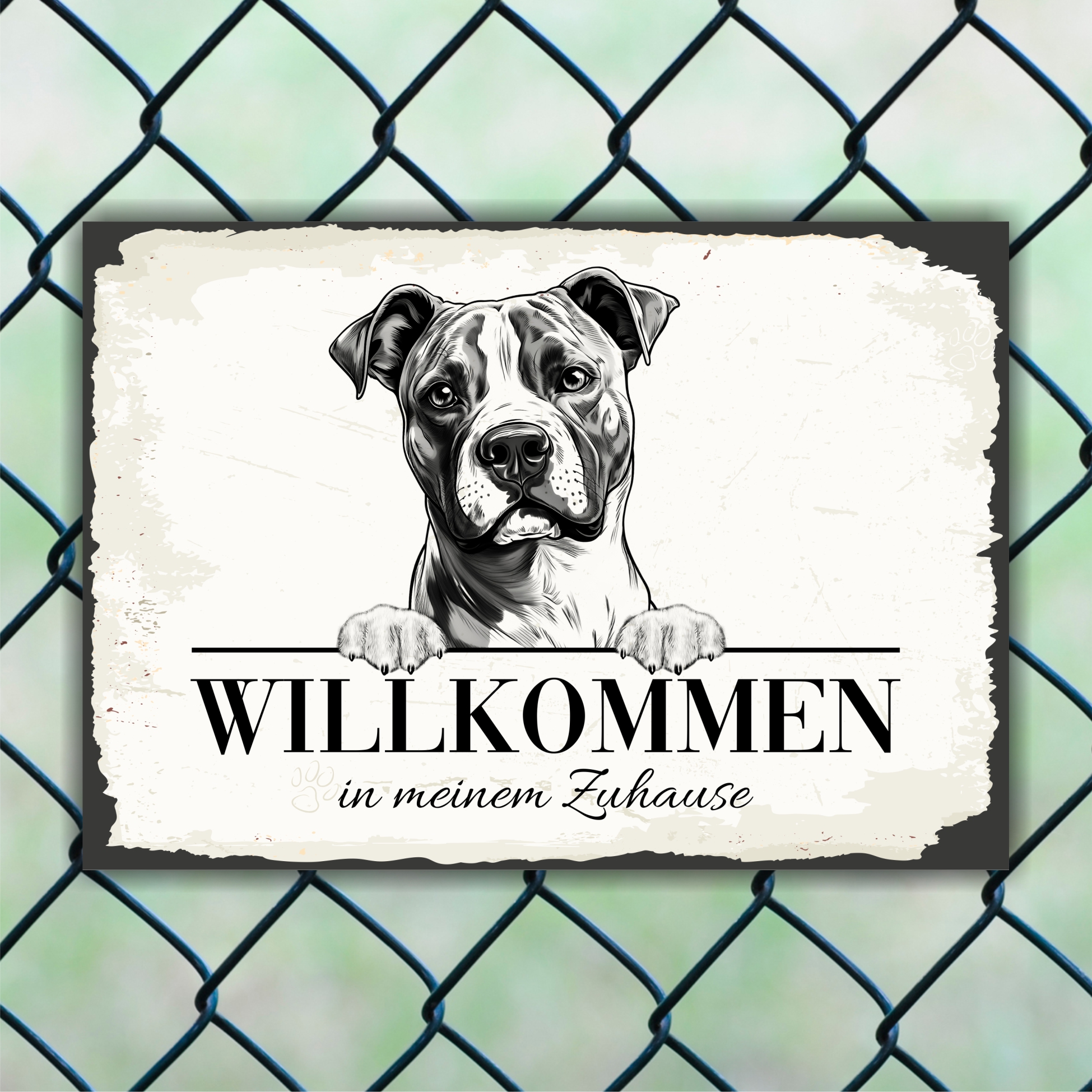 Hundeschild Willkommen Zuhause American Staffordshire Terrier Schild Achtung Zaun Frau Spruch Türschild Hundeschild Warnschild  Design by Siviwonder