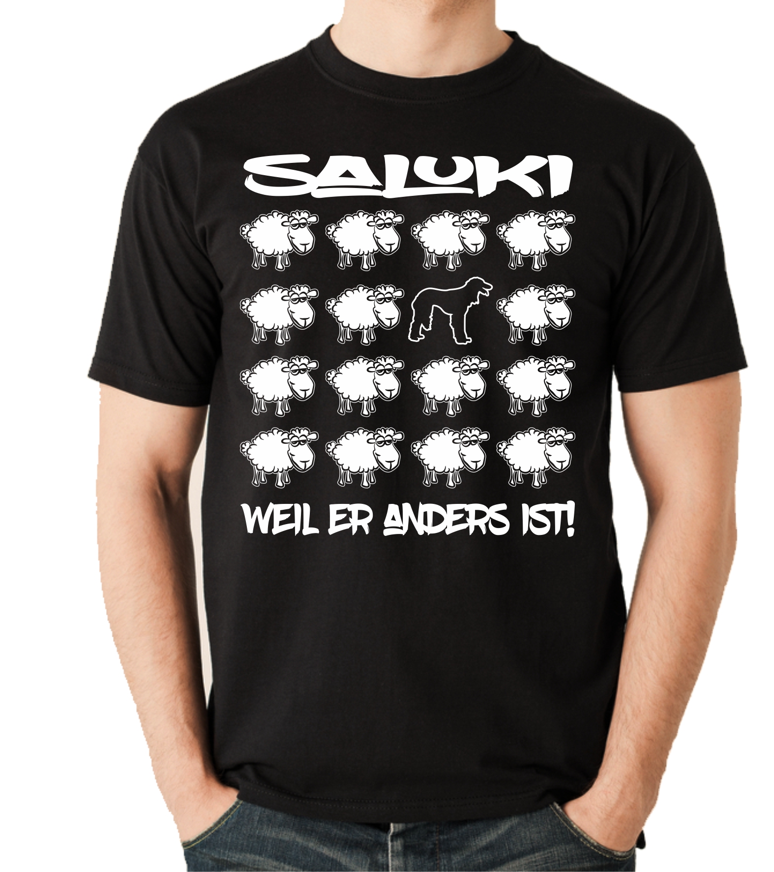 SALUKI UNISEX T-SHIRT BLACK SHEEP by SIVIWONDER