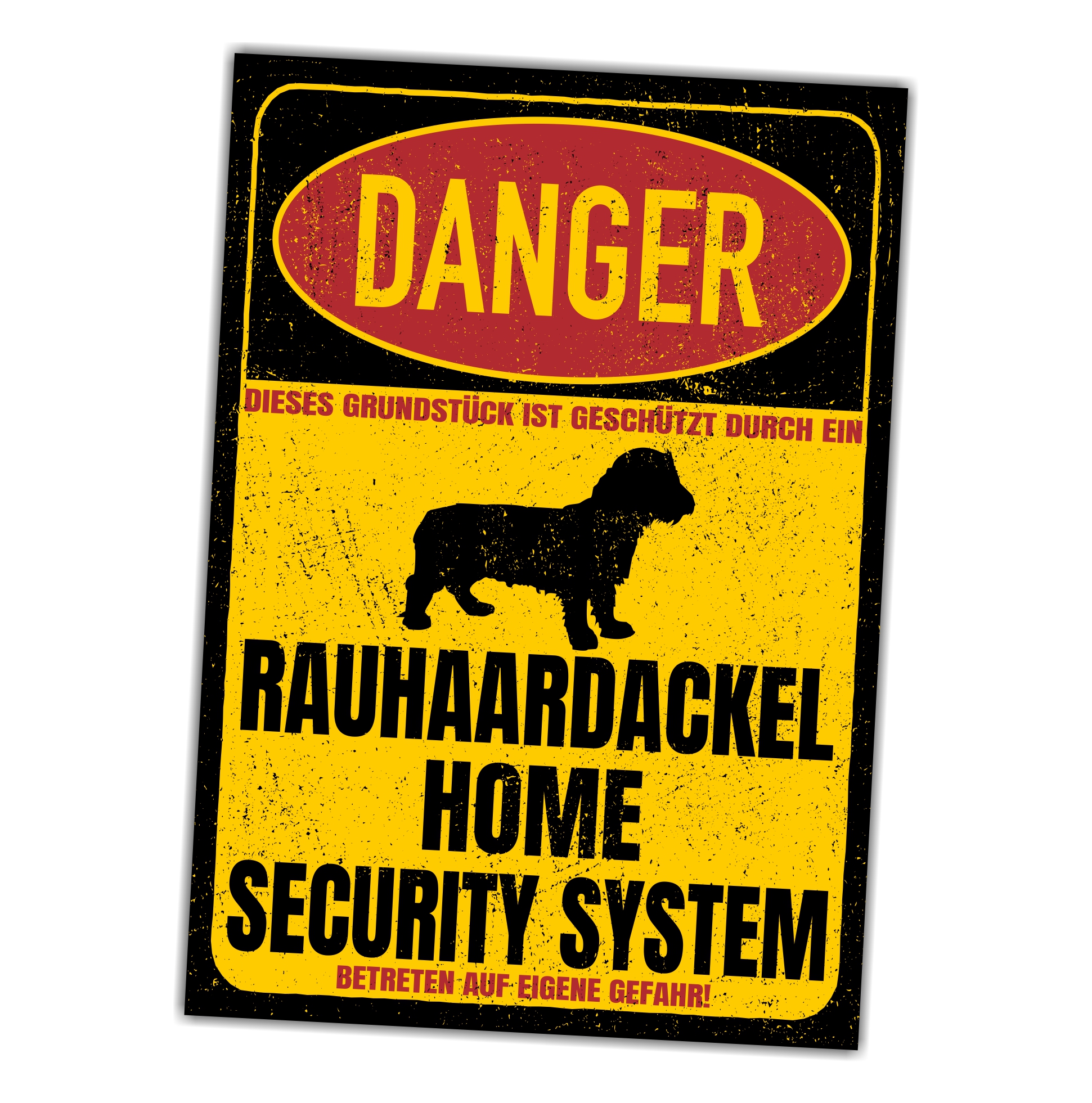 Rauhaardackel Türschild Danger Security System Warnschild Hund Schilder Hundeschild