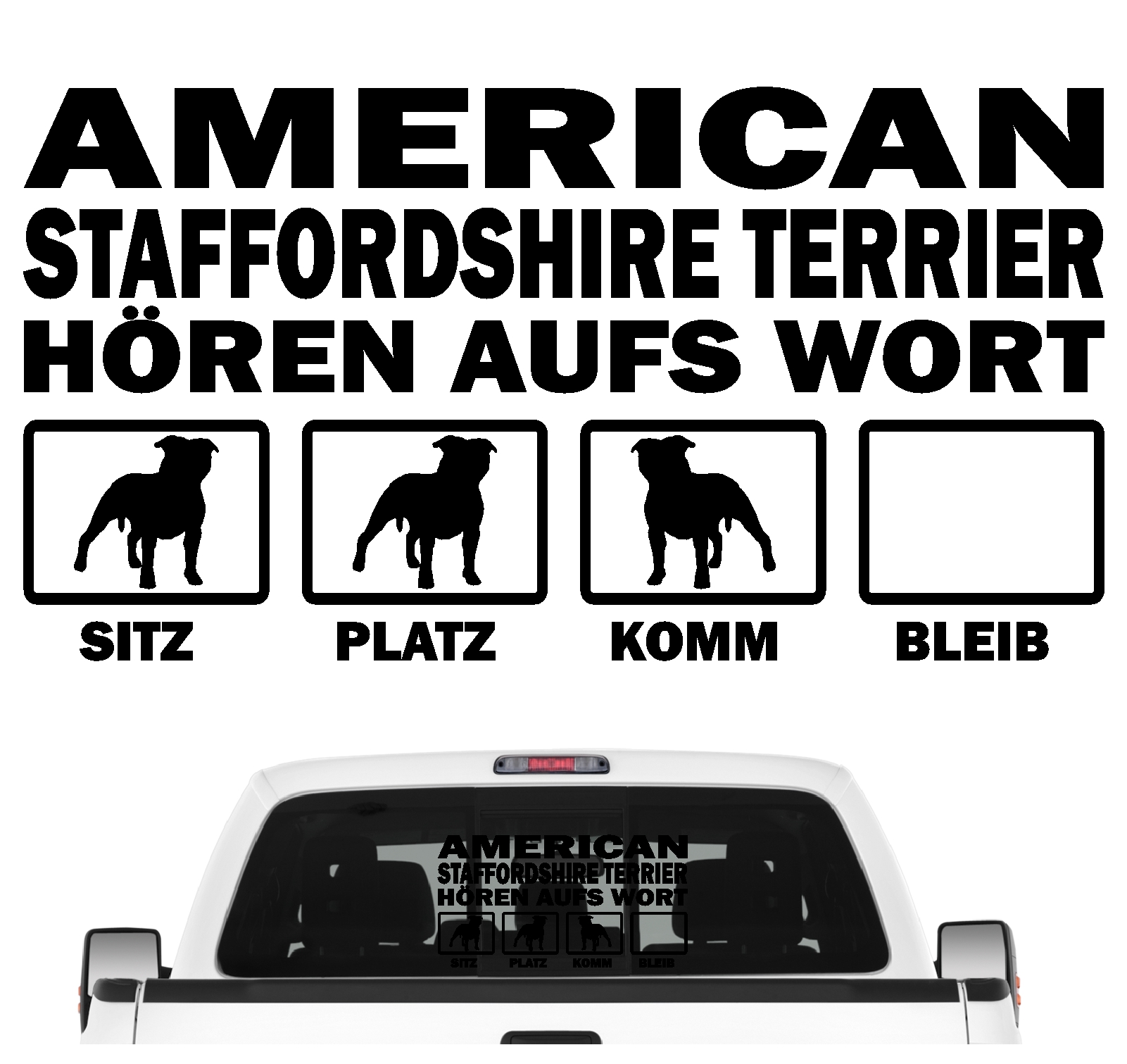 American Staffordshire Terrier USA AmStaff Pit Bull Terrier  Dog  Hört aufs Wort Hunde Aufkleber Sticker Autoaufkleber