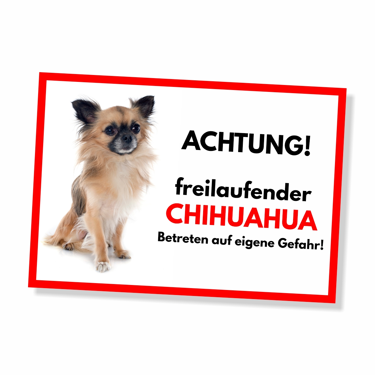 Chihuahua Langhaar Freilaufender Hund Dog Schild Spruch Türschild Hundeschild Warnschild