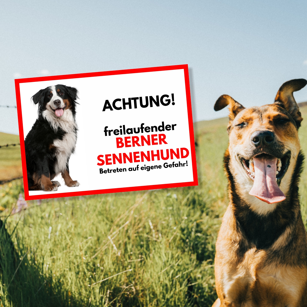 Berner Sennenhund Freilaufender Hund Dog Schild Spruch Türschild Hundeschild Warnschild