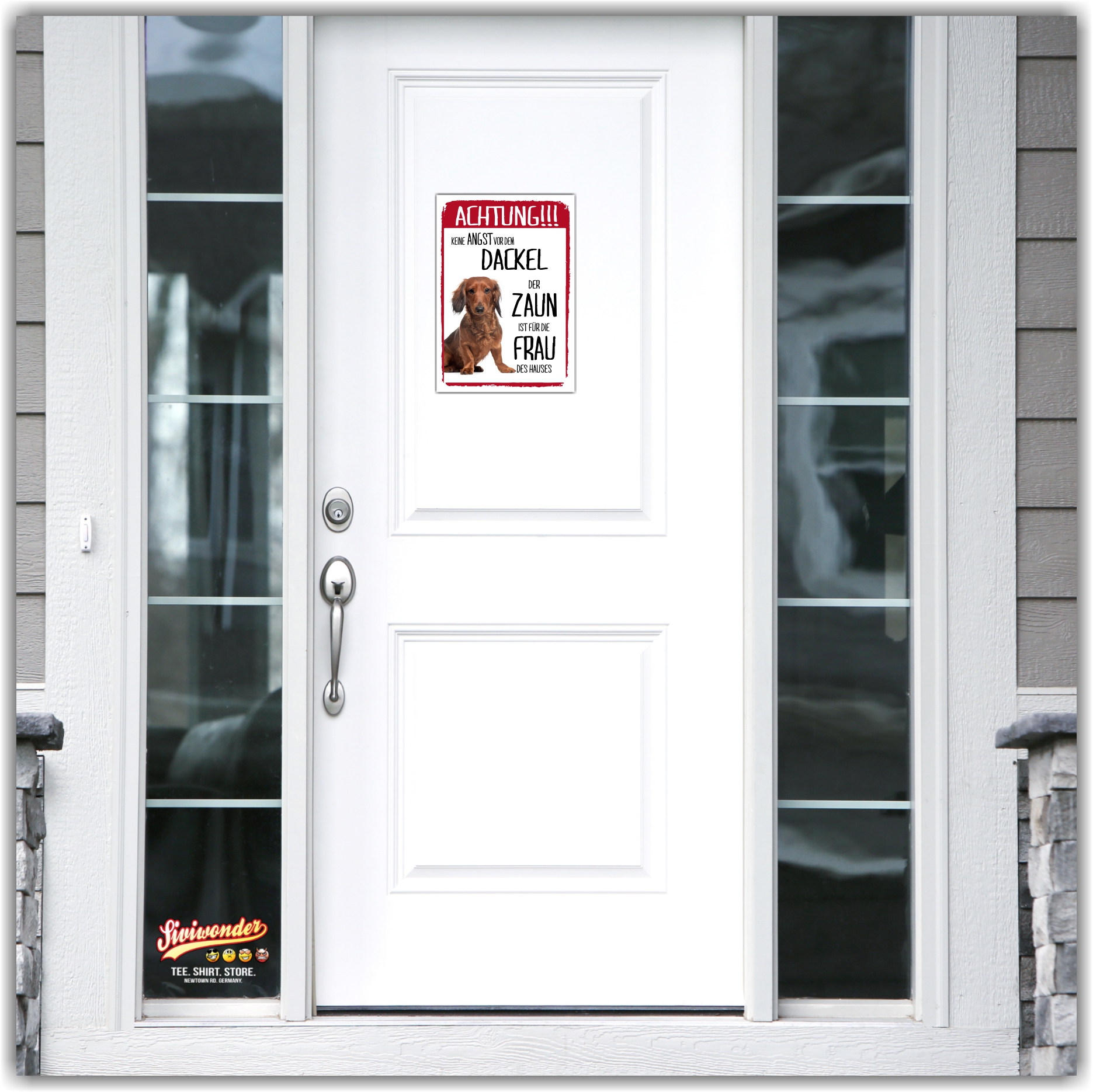 Dackel Dog Schild Achtung Zaun Frau Spruch Teckel Türschild Hundeschild Warnschild Fun