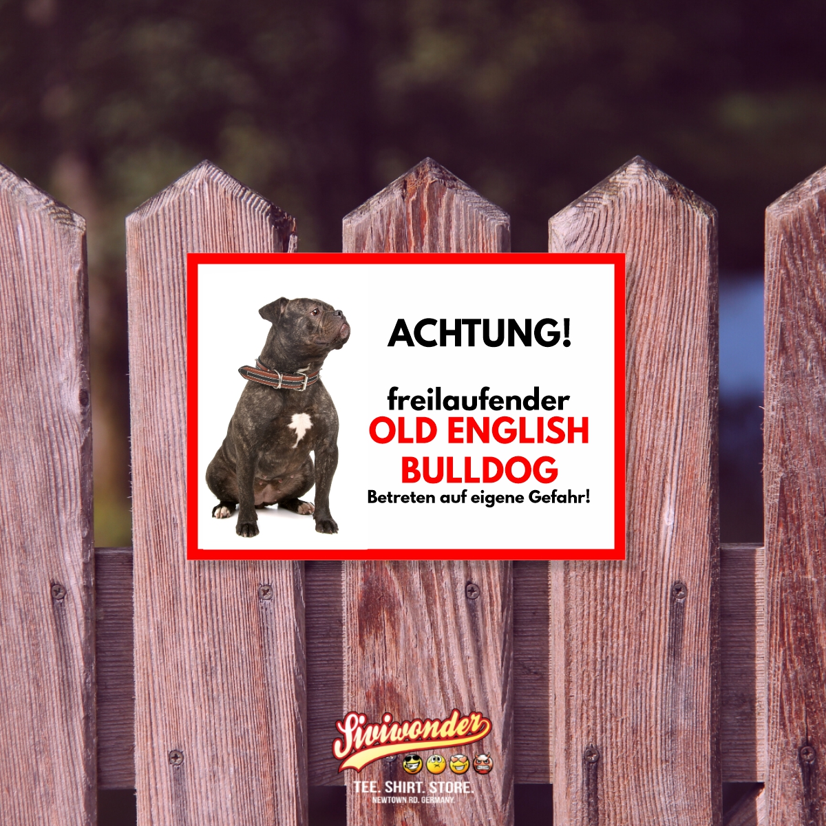 Old English Bulldog 2 Freilaufender Hund Dog Schild Spruch Türschild Hundeschild Warnschild