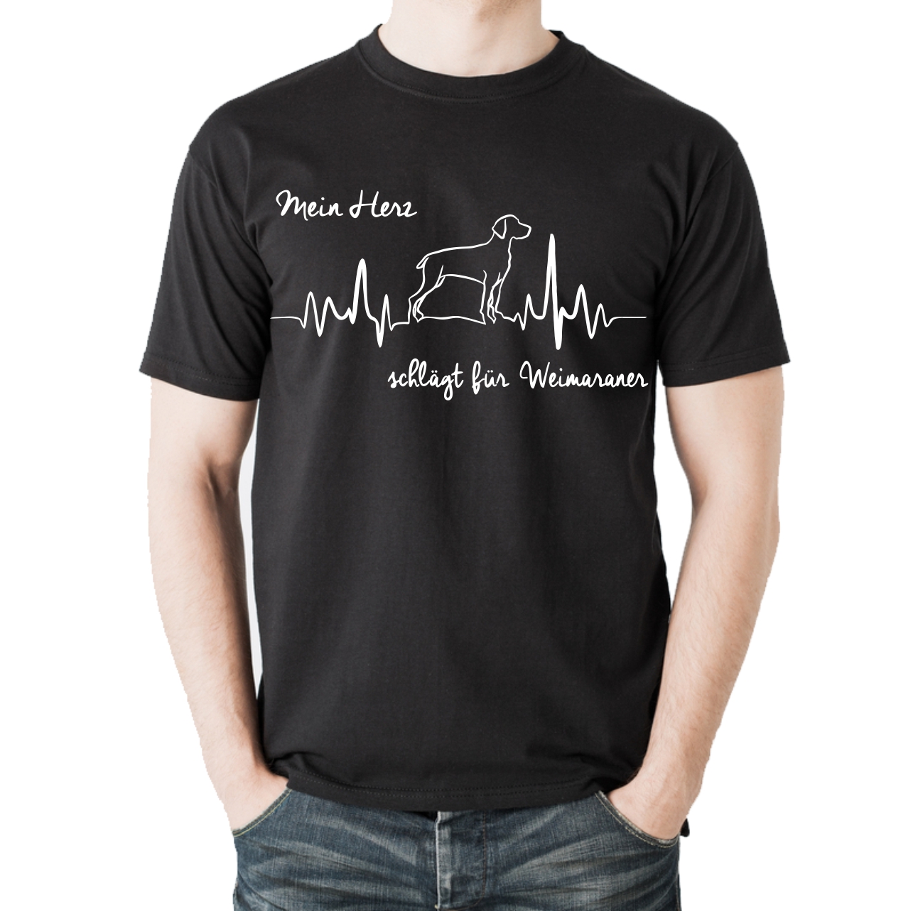 WEIMARANER Weimi Jagd UNISEX T-SHIRT HEARTBEAT EKG Hund Hundemotiv Herz Herzschlag