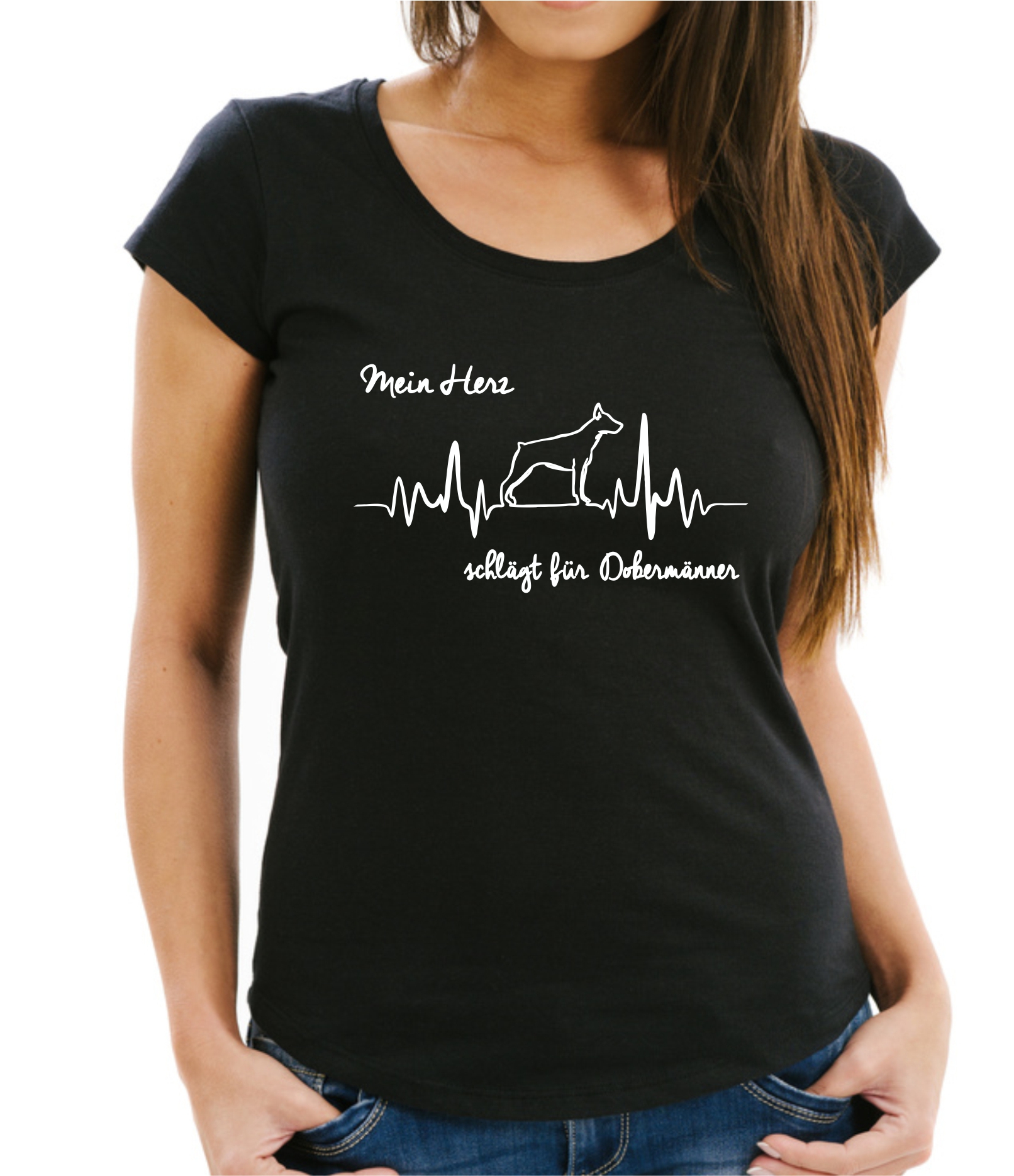 DOBERMANN Dobi DAMEN T-SHIRT HEARTBEAT EKG Hund Hundemotiv Herz Herzschlag