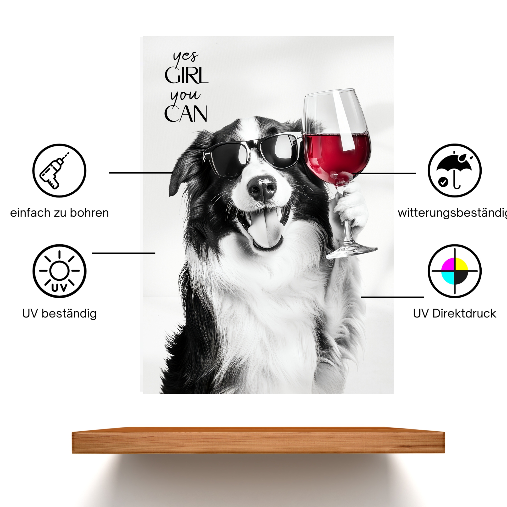 Schild Hund Border Collie Artprint Wein Spruch Deko Wanddekor Geschenkidee Weinliebhaber Quotes