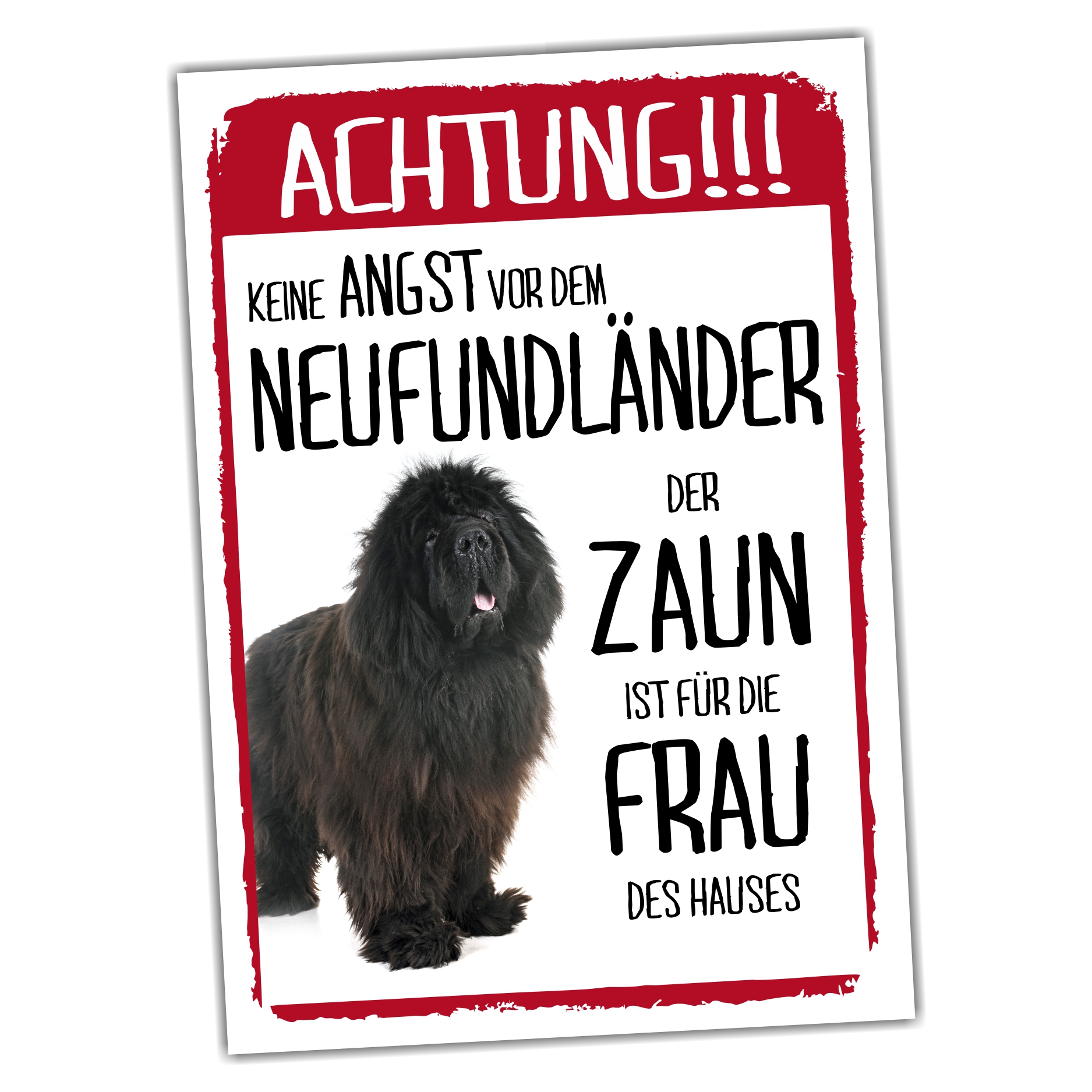 Neufundländer Dog Schild Achtung Zaun Frau Spruch Türschild Hundeschild Warnschild Fun