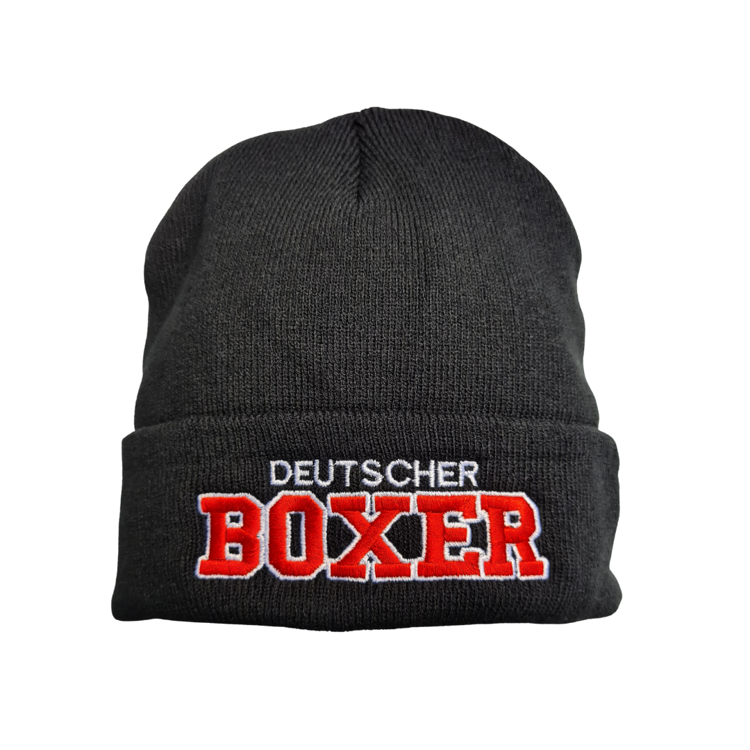 Strickmütze DEUTSCHER BOXER Beanie Mütze Stickerei Hund Winter Gassi Warm