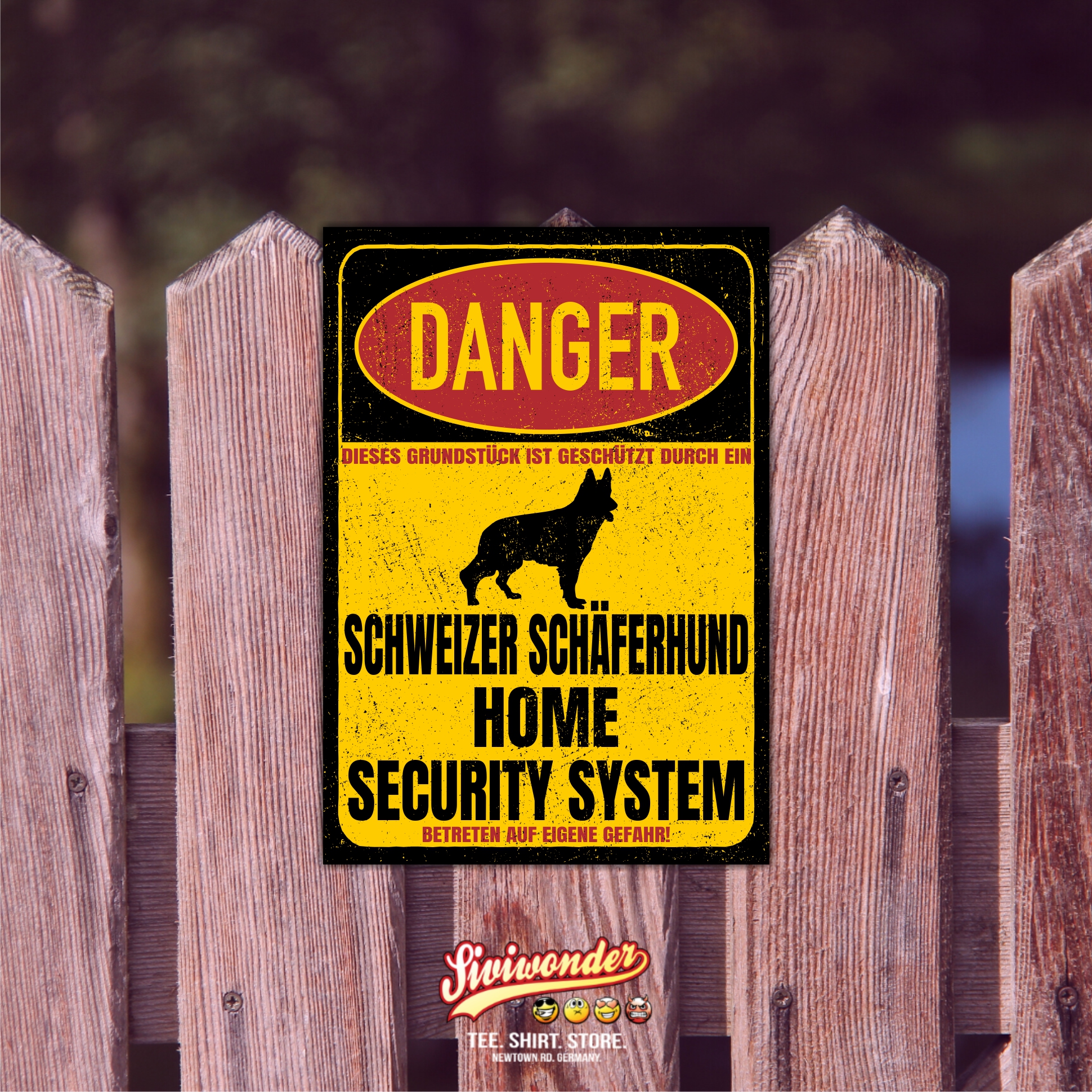 Schweizer Schäferhund  Türschild Danger Security System Warnschild Hund Schilder Hundeschild