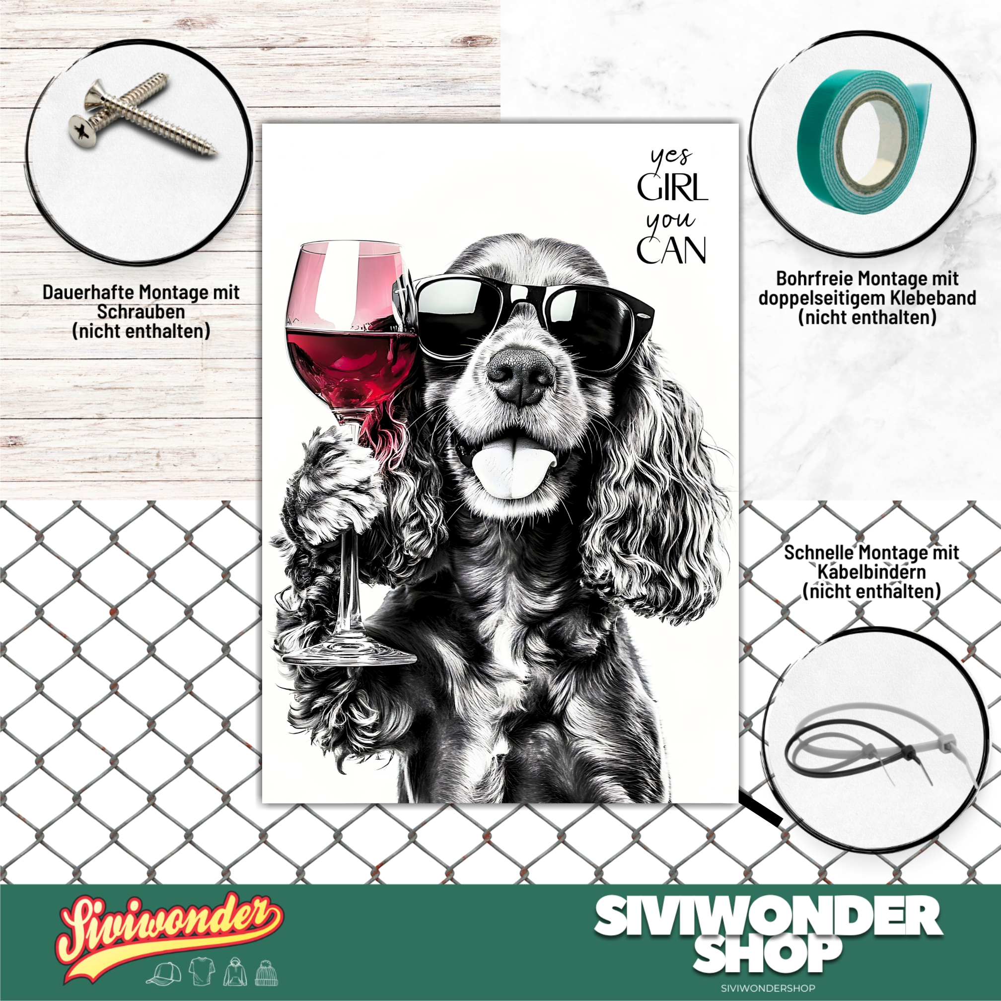 Schild Hund Cocker Spaniel Artprint Wein Spruch Deko Wanddekor Geschenkidee Weinliebhaber Quotes