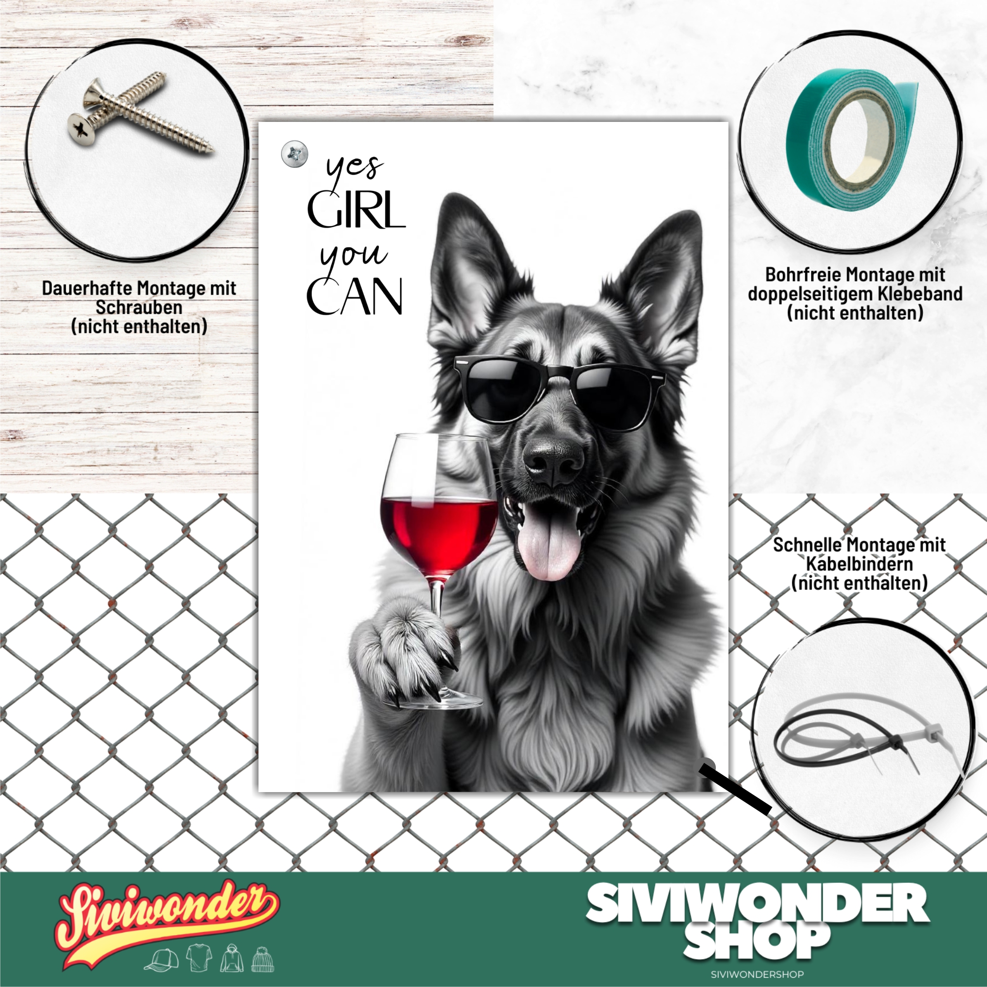 Schild Hund Schäferhund Artprint Wein Spruch Deko Wanddekor Geschenkidee Weinliebhaber Quotes
