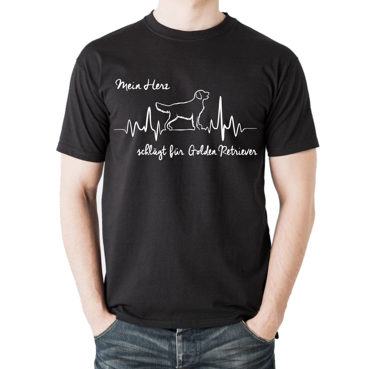 GOLDEN RETRIEVER Goldie UNISEX T-SHIRT HEARTBEAT Hund Hundemotiv Herz Herzschlag
