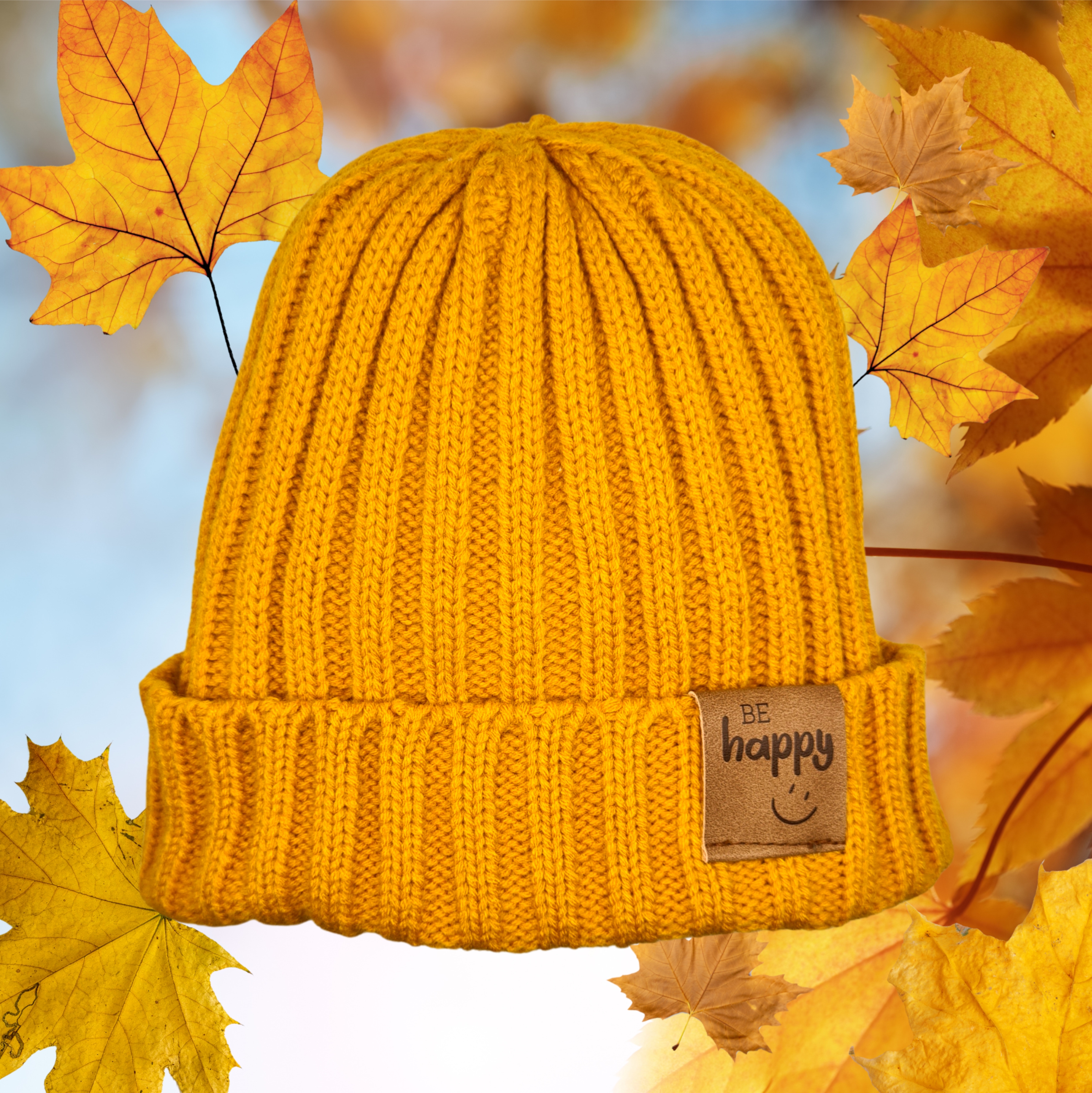 Mütze Bee Happy Beanie Strickmütze Witzig Spruch Warm Herren Damen Herbst half recycled
