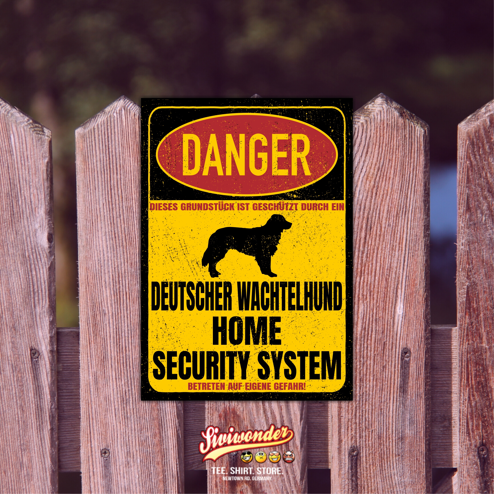 Deutscher Wachtelhund Wachtel Heidewachtel Dog Türschild Danger Security System Warnschild Hund Schilder Hundeschild happy Design by Siviwonder