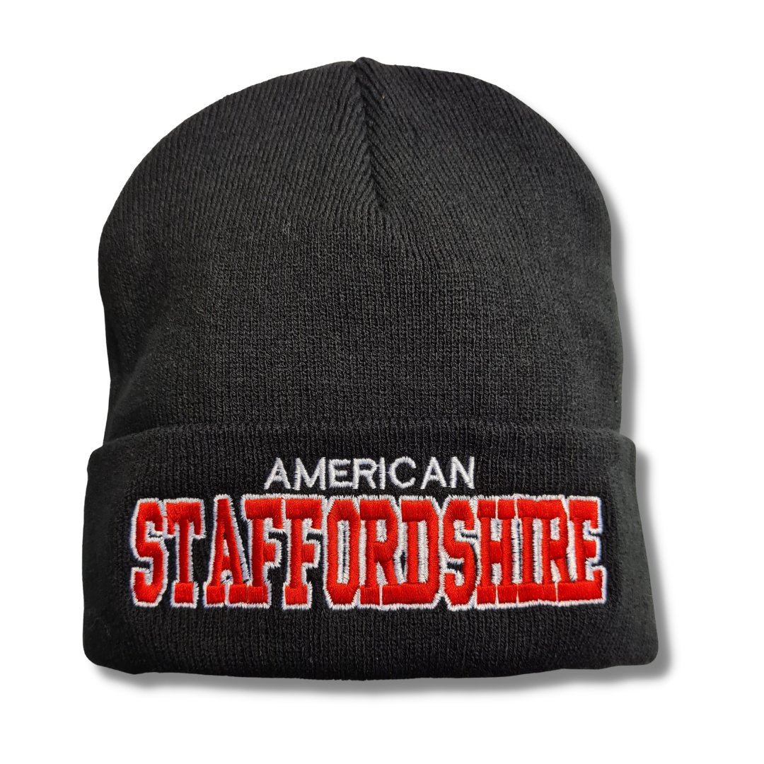 Strickmütze AMERICAN STAFFORDSHIRE Beanie Mütze Stickerei Hund Winter Gassi Warm