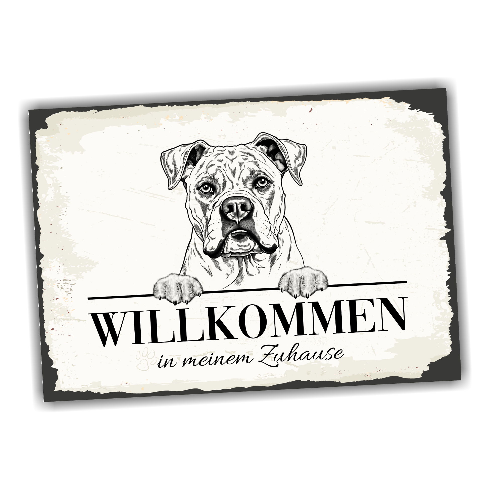Hundeschild Willkommen Zuhause American Bulldog Schild Achtung Zaun Frau Spruch Türschild Hundeschild Warnschild  Design by Siviwonder