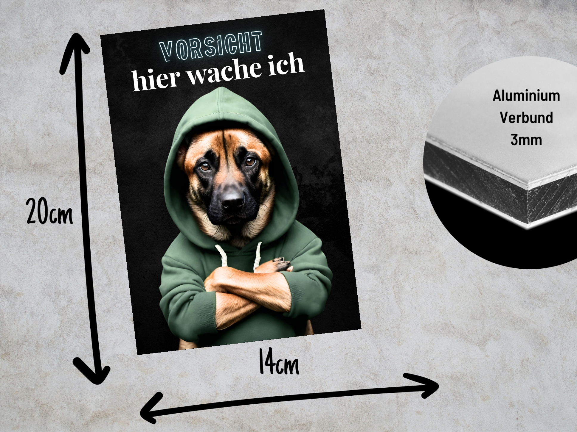 Hundeschild Schild Vorsicht Malinois Dog Spruch Türschild Warnschild Hund hier wache ich