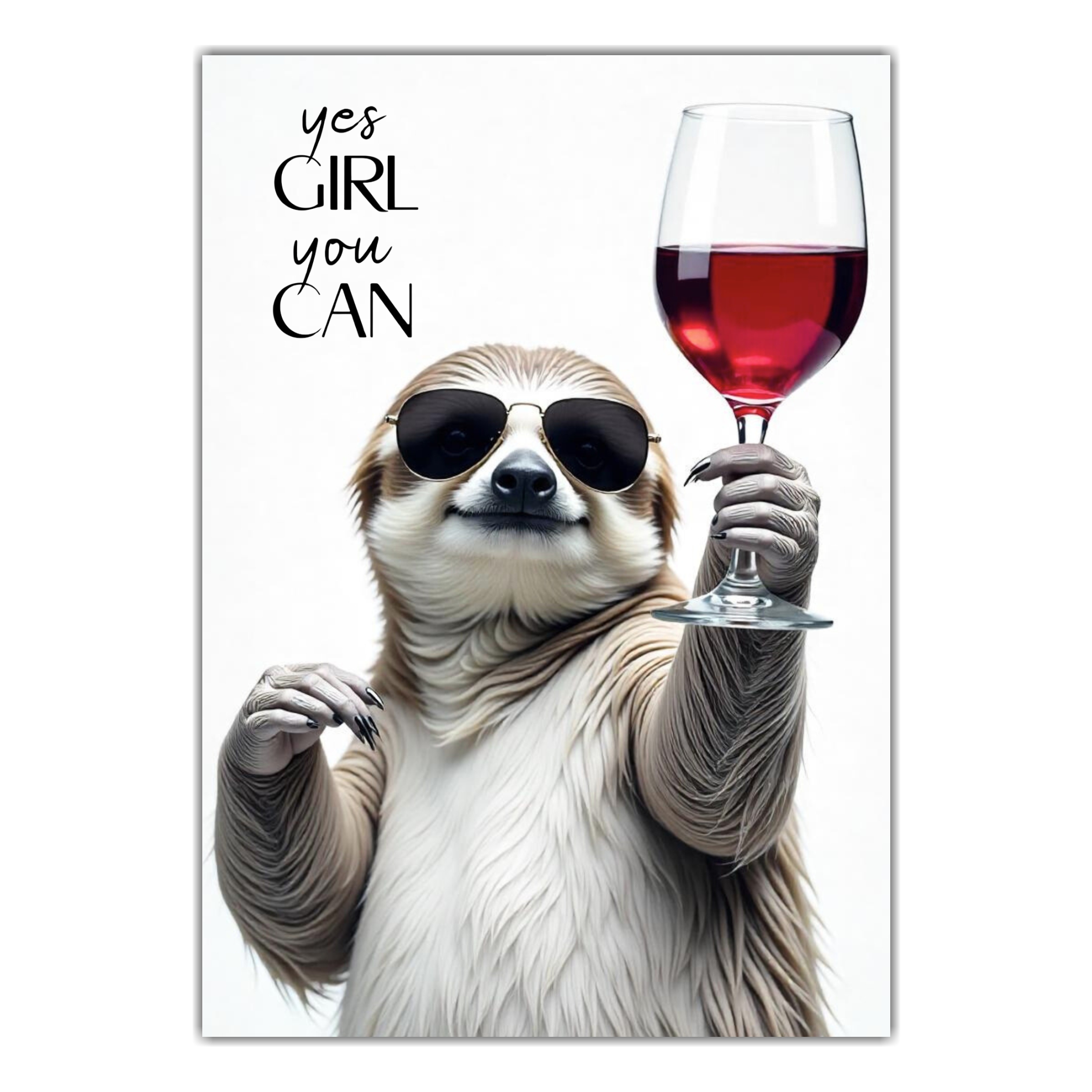 Schild Sloth Artprint Wein Spruch Deko Wanddekor Geschenkidee Quotes Weinliebhaber Faultier