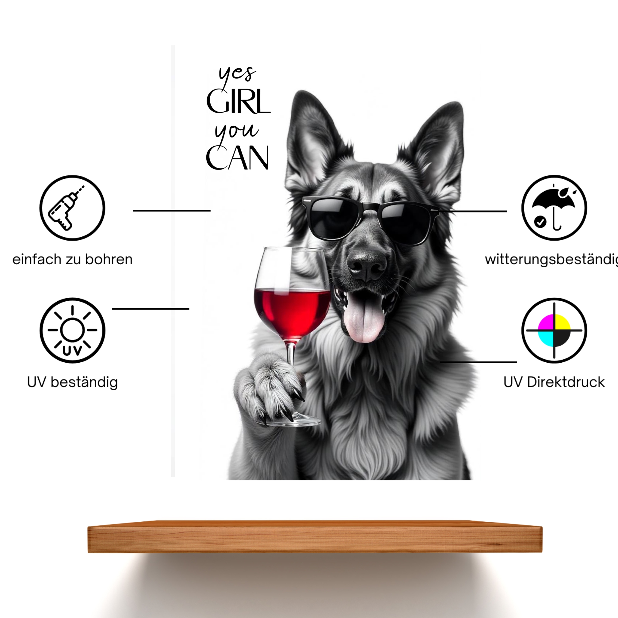 Schild Hund Schäferhund Artprint Wein Spruch Deko Wanddekor Geschenkidee Weinliebhaber Quotes