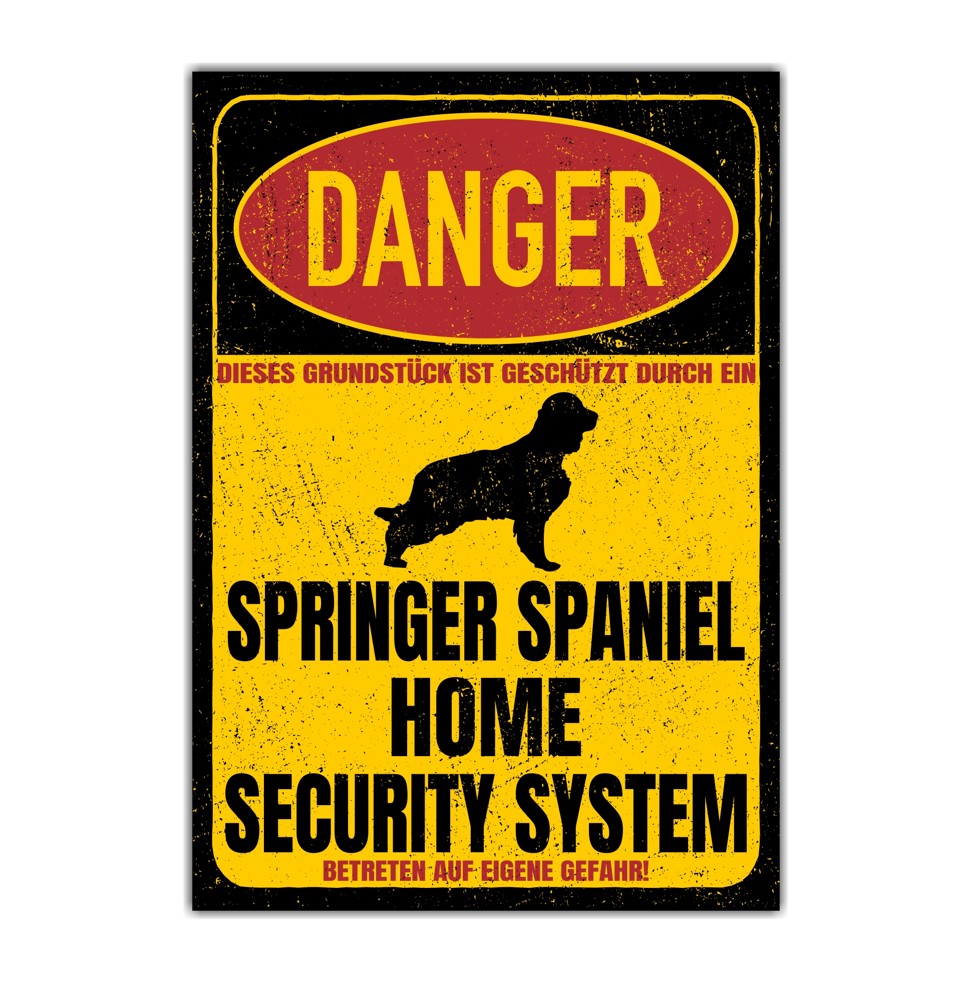 Springer Spaniel  Türschild Danger Security System Warnschild Hund Schilder Hundeschild