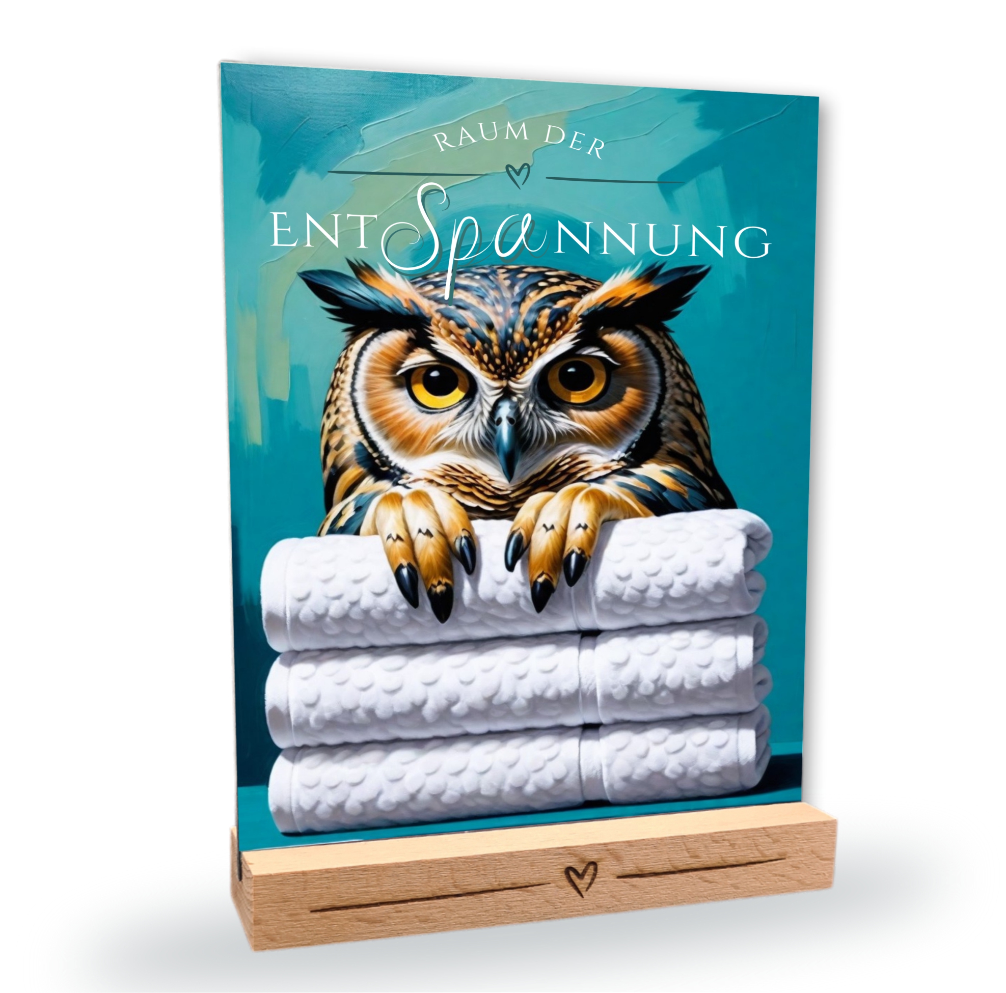Eule Schild Wellness Handtuch Entspannung  Schild Spruch