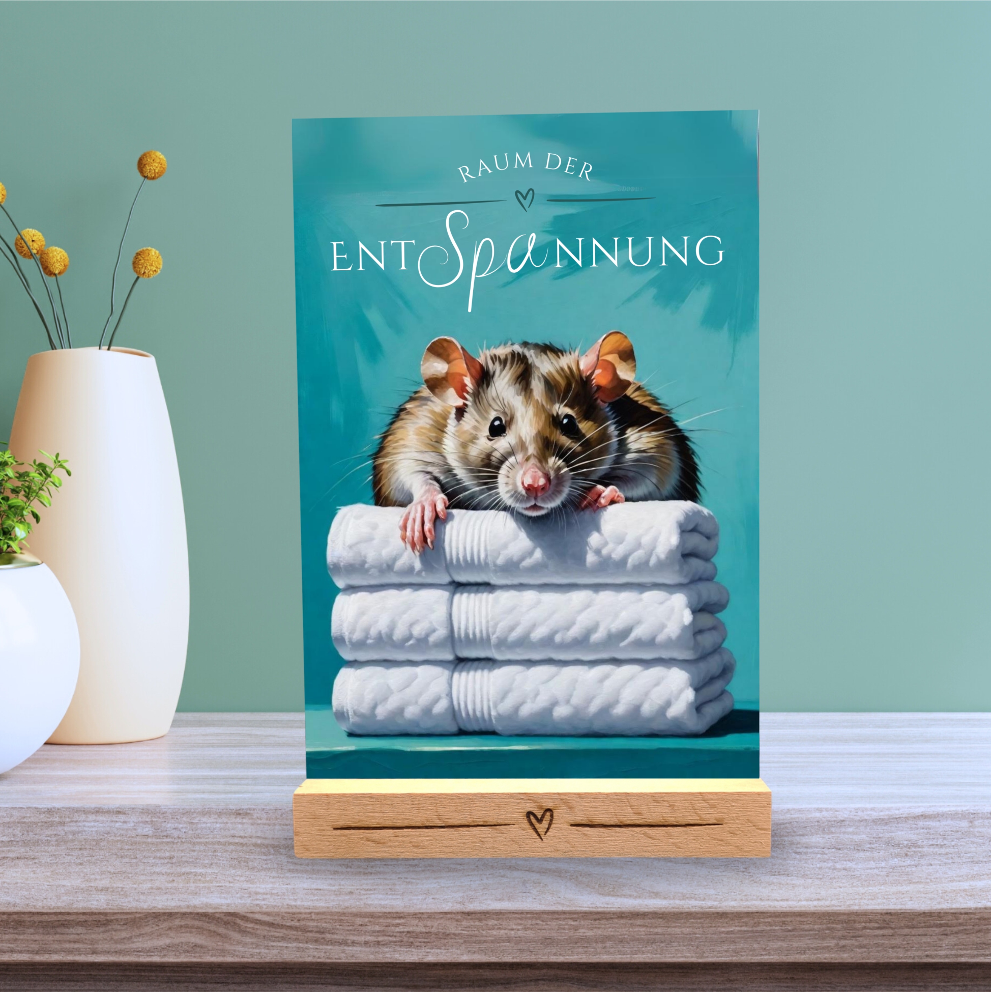 Ratte Schild Wellness Handtuch Entspannung  Schild Spruch