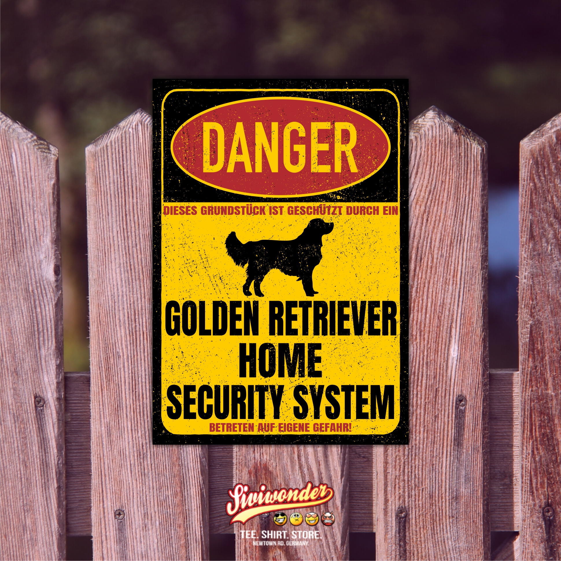 Golden Retriever Goldie Dog Türschild Danger Security System Warnschild Hund Schilder Hundeschild happy Design by Siviwonder