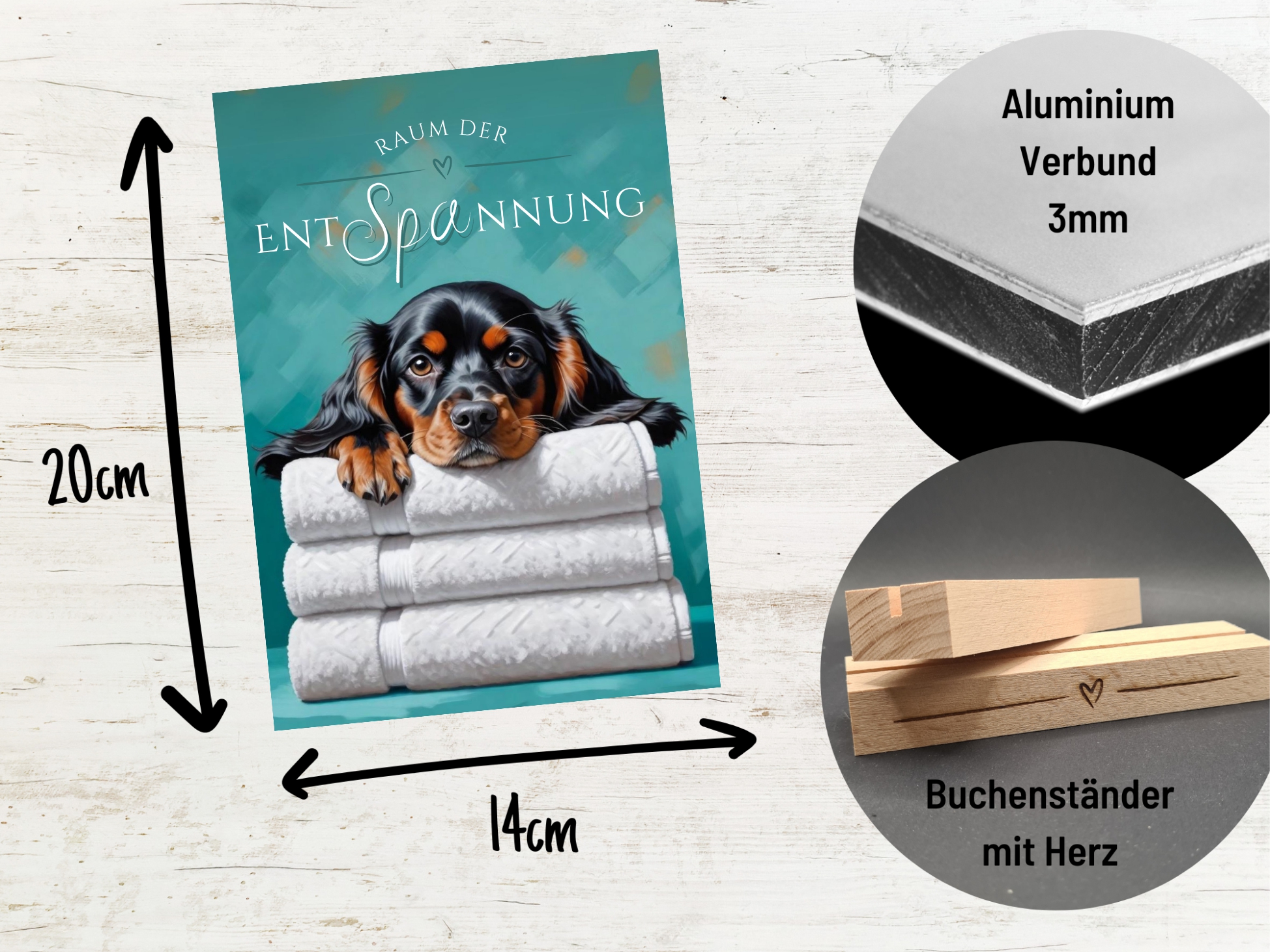 Hundeschild Cocker Spaniel No.2 Entspannung Dog Schild Deko Badezimmer Holzständer tan