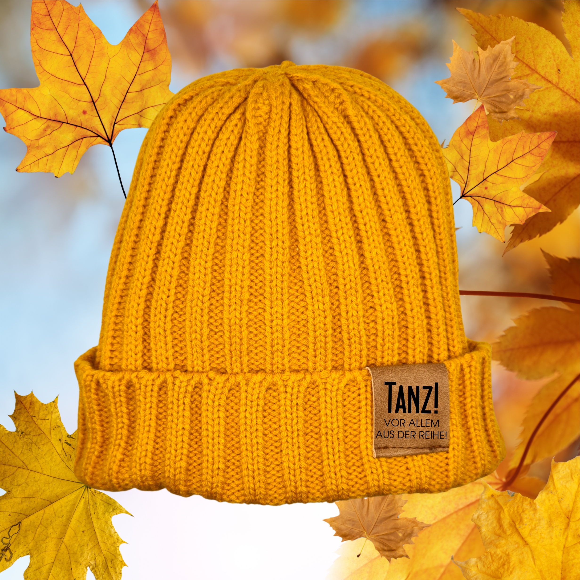 Strickmütze "Tanz aus der Reihe" Beanie Mütze Urban Witzig Spruch Warm Winter Herbst Farben