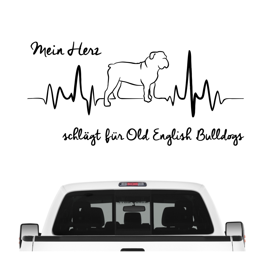 Old English Bulldog OEB Olde englische Bulldogge Dog Hundeaufkleber Herz AUTOAUFKLEBER Hunde HEARTBEAT EKG by SIVIWONDER