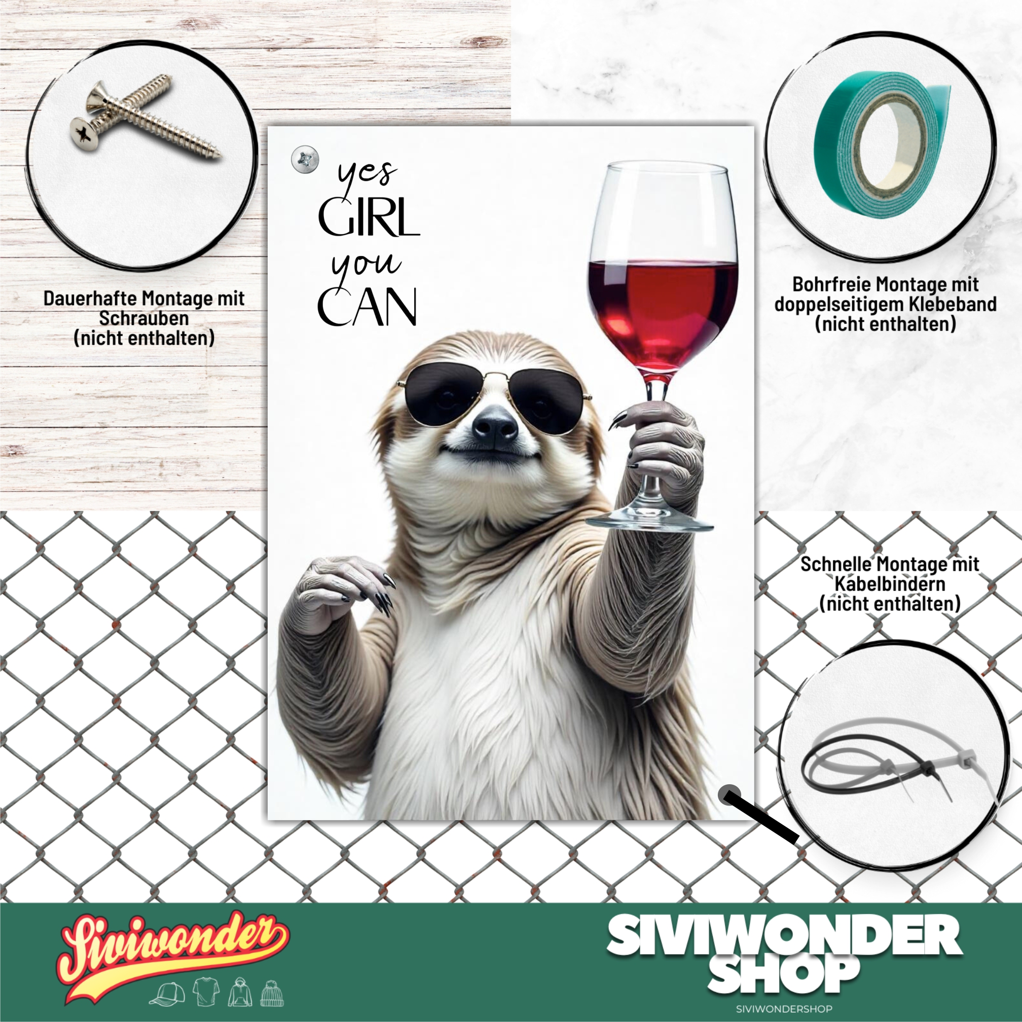 Schild Sloth Artprint Wein Spruch Deko Wanddekor Geschenkidee Quotes Weinliebhaber Faultier