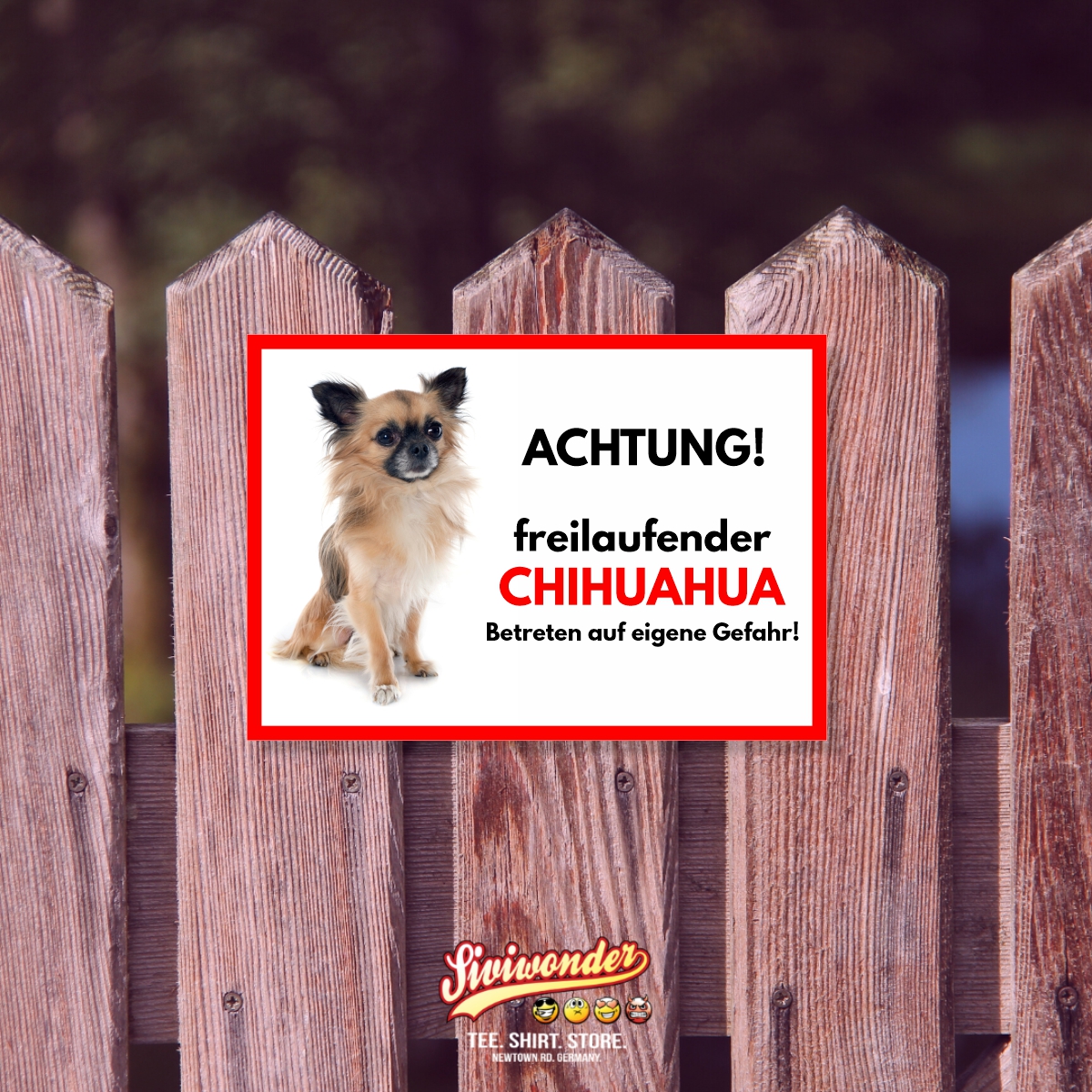 Chihuahua Langhaar Freilaufender Hund Dog Schild Spruch Türschild Hundeschild Warnschild